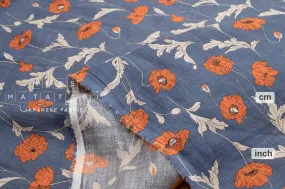 100% linen Hokkoh Poppies III - blue, orange