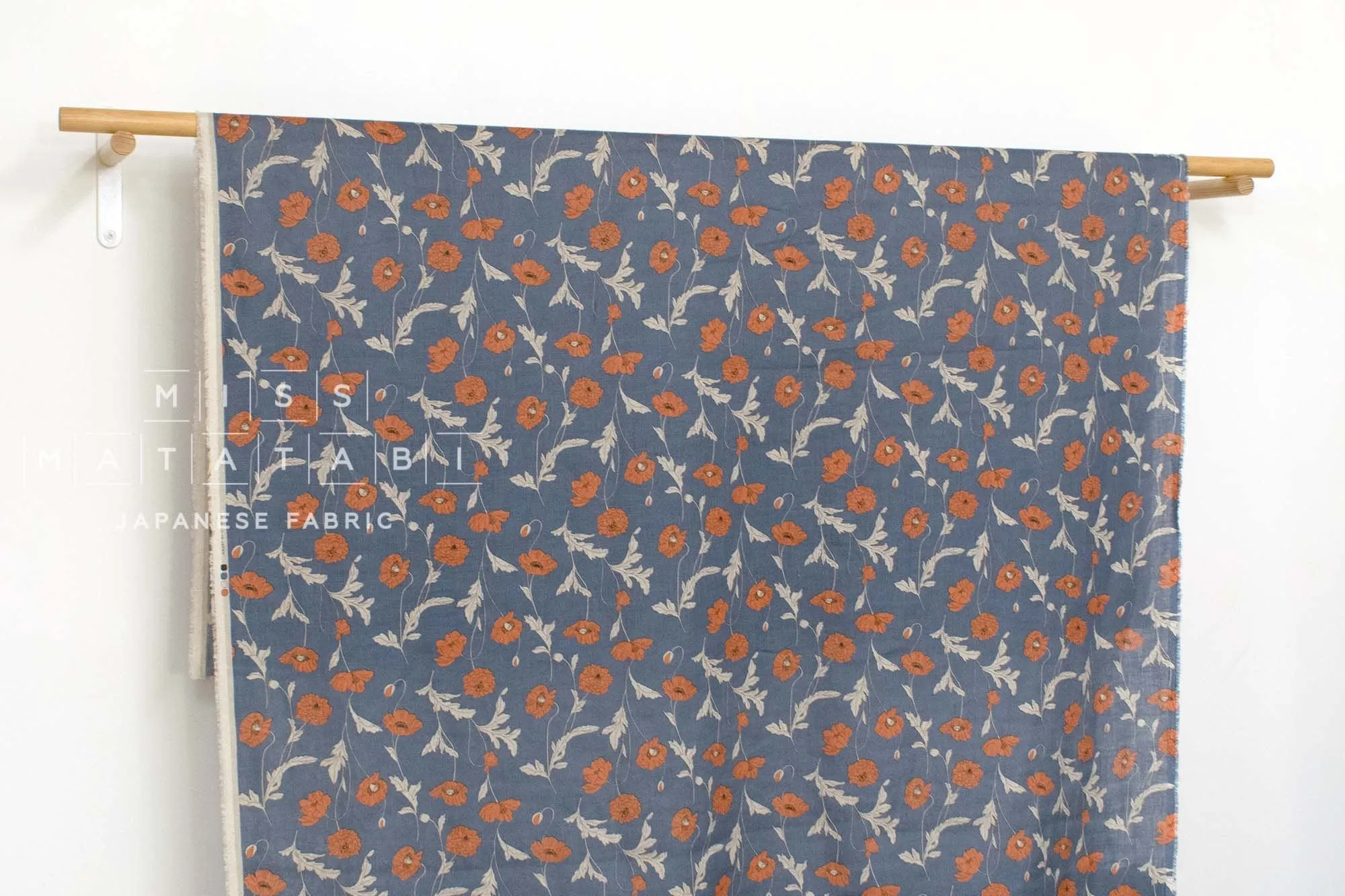 100% linen Hokkoh Poppies III - blue, orange