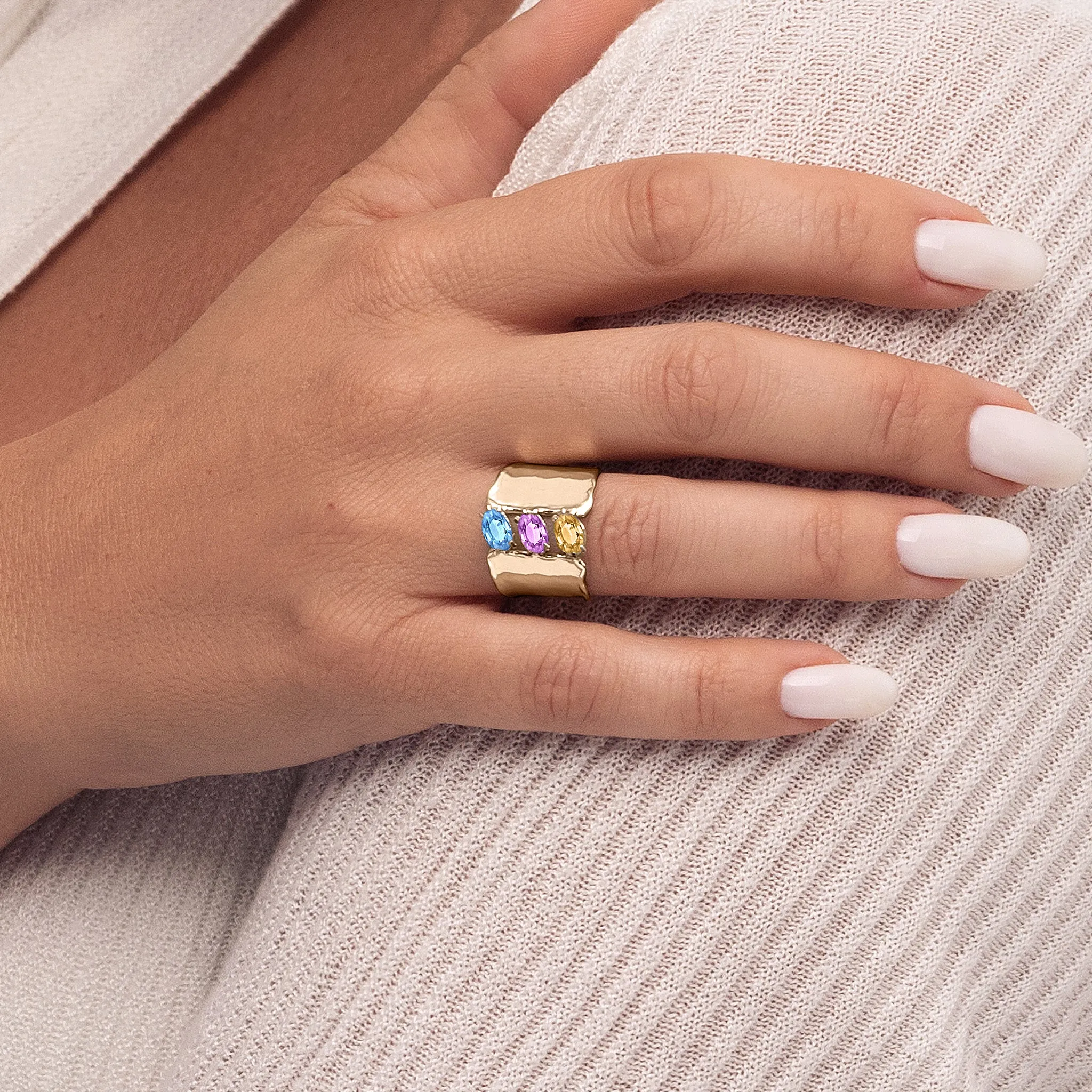 14K Gold Trio Mulit-Stone Ring