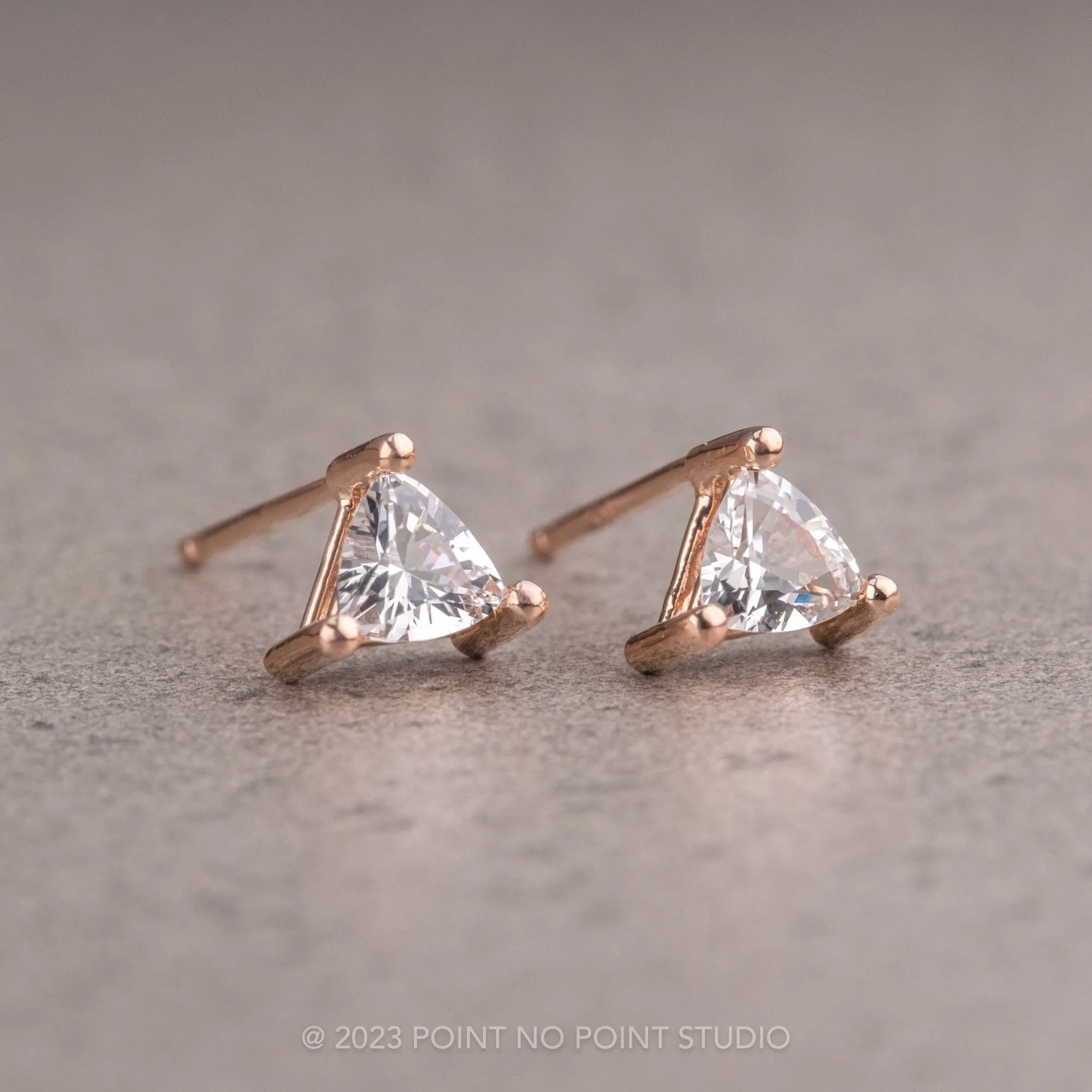 14k Rose Gold Sapphire Trillion Studs