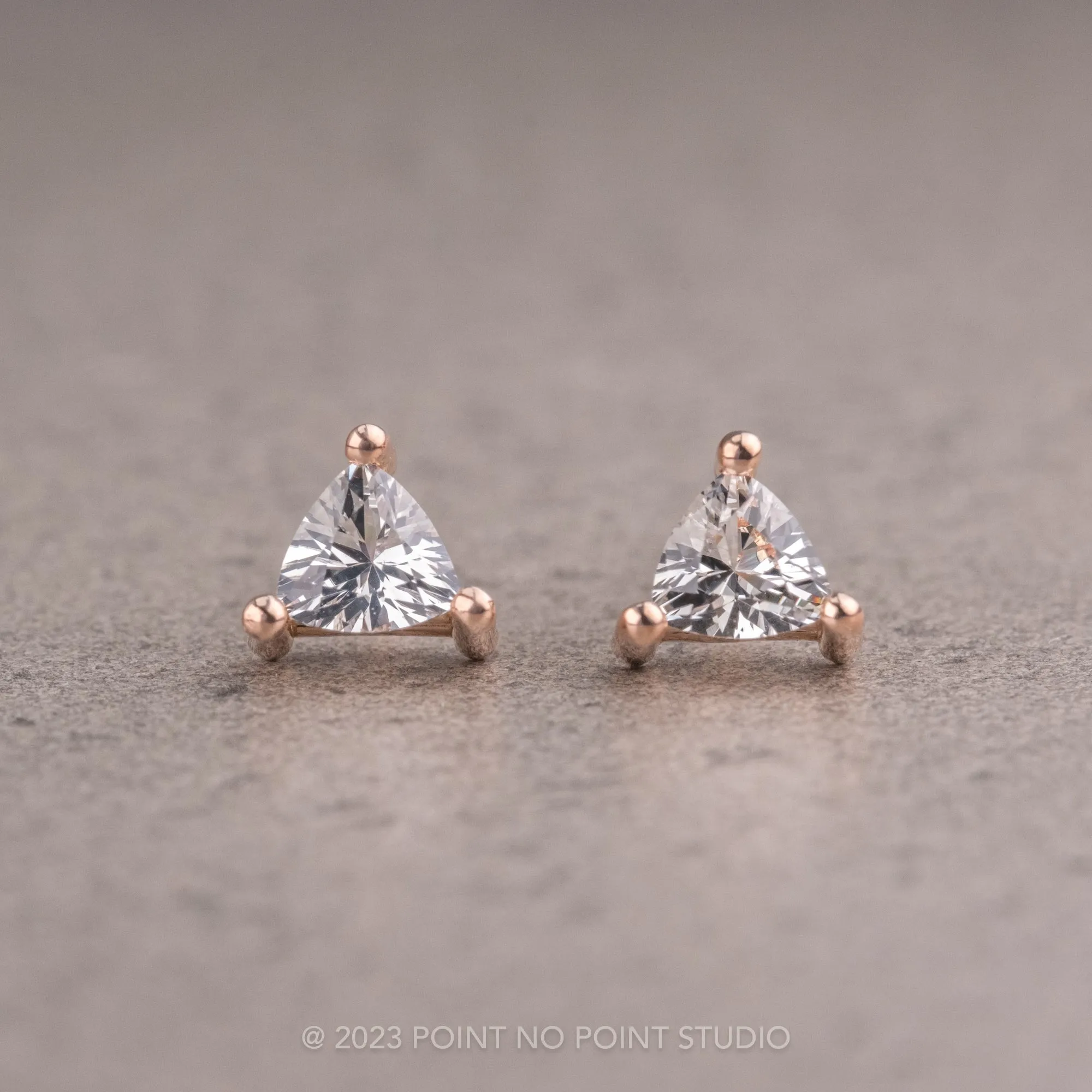 14k Rose Gold Sapphire Trillion Studs