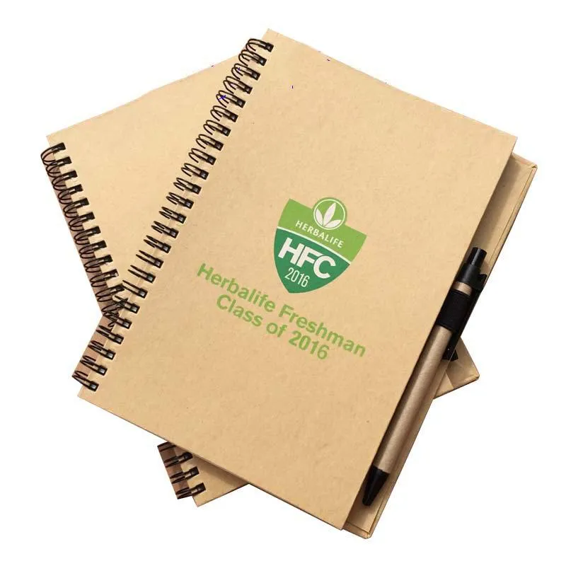 A5 Coil Spiral Notebook with Pen Eco-Friendly Kraft
