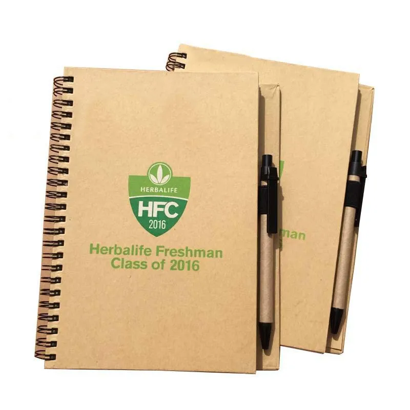 A5 Coil Spiral Notebook with Pen Eco-Friendly Kraft