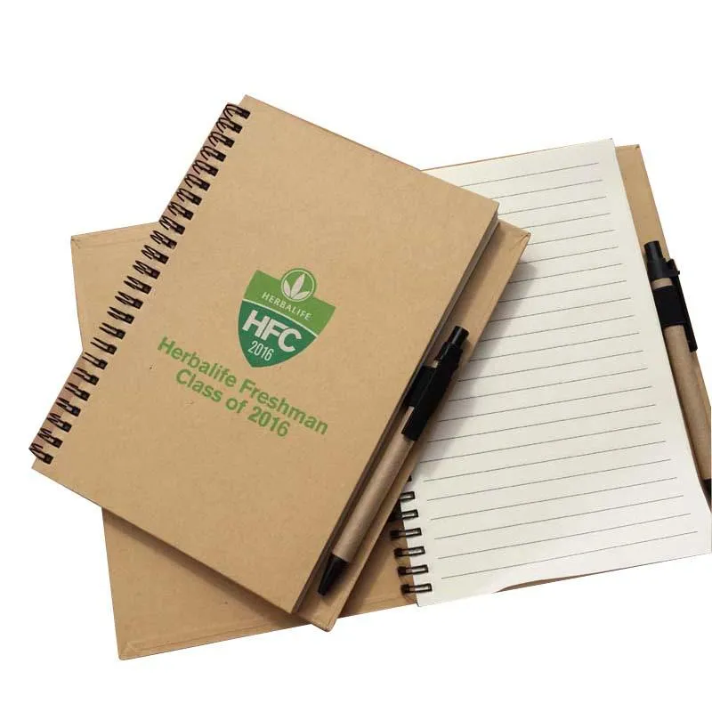A5 Coil Spiral Notebook with Pen Eco-Friendly Kraft