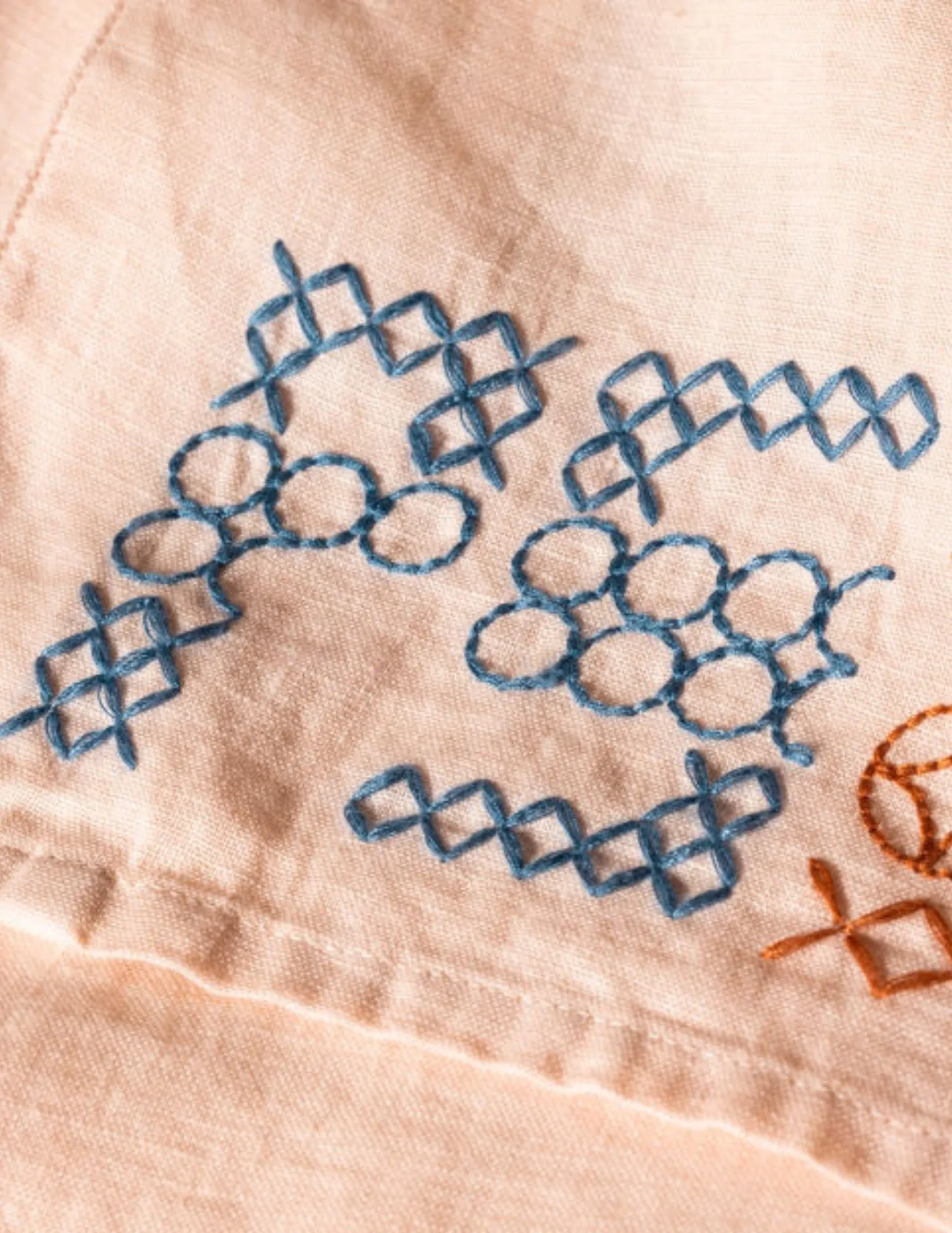 Beige Linen Shirt with Cross Stitching
