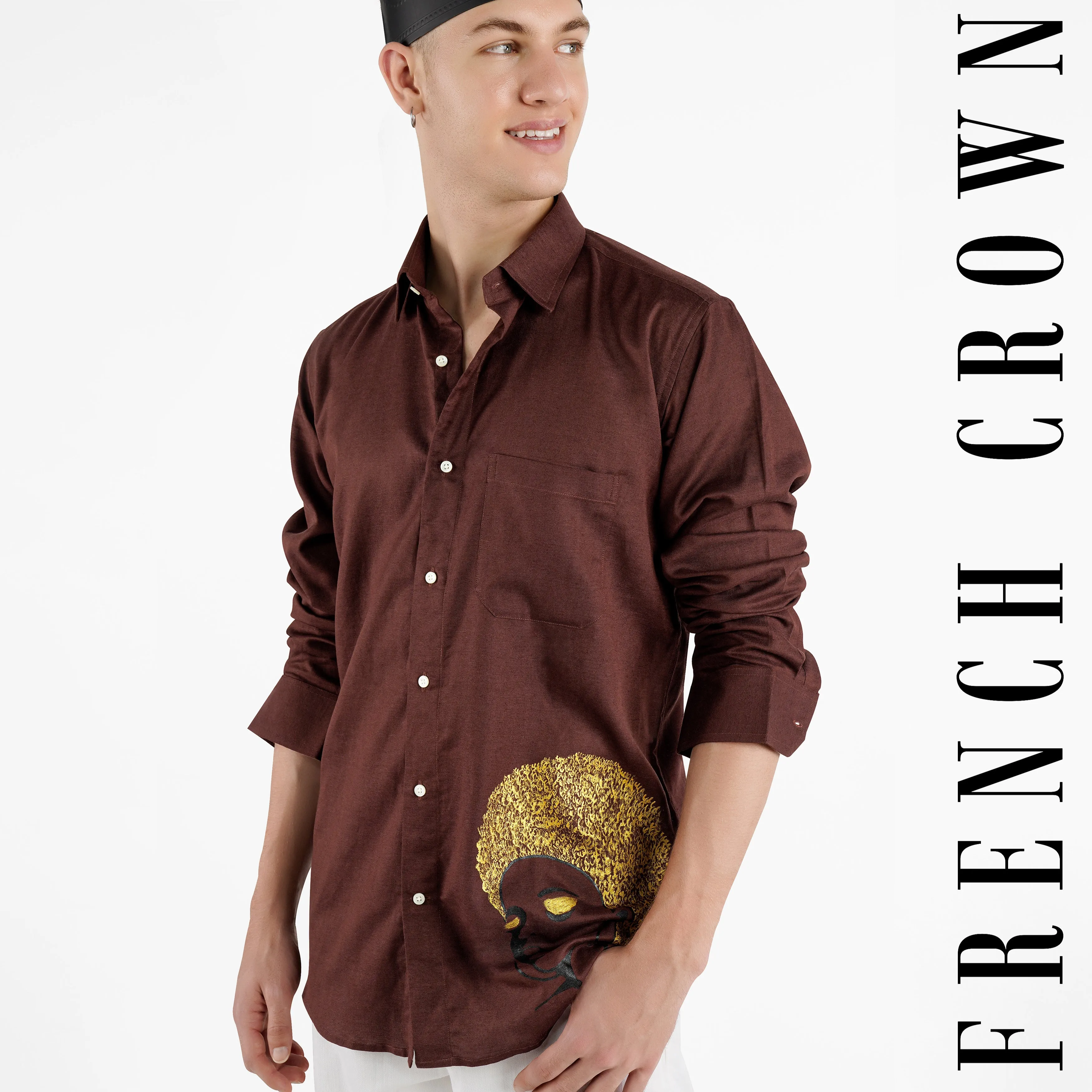 Bistre Brown Hand Painted Luxurious Linen Designer Shirt
