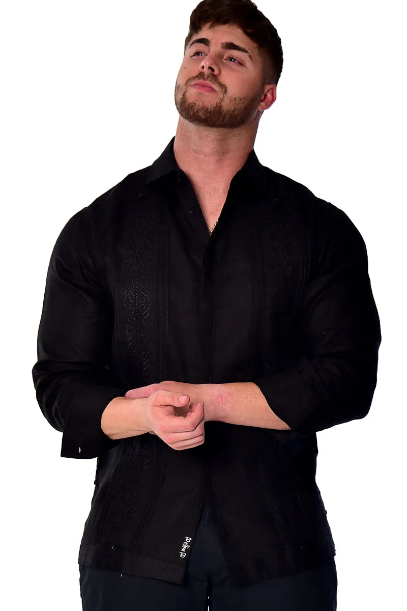 Bohio Mens 100% Linen Fancy Guayabera Style Shirt for Men - Embroidered and Pin-Tucked in (3) Colors MLFG2030