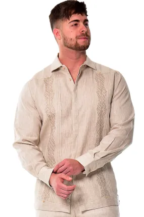 Bohio Mens 100% Linen Fancy Guayabera Style Shirt for Men - Embroidered and Pin-Tucked in (3) Colors MLFG2030