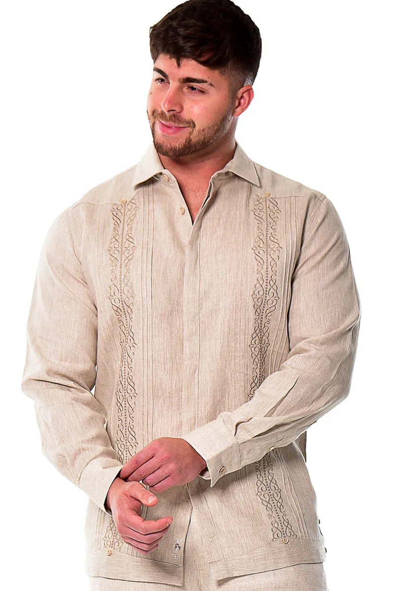 Bohio Mens 100% Linen Fancy Guayabera Style Shirt for Men - Embroidered and Pin-Tucked in (3) Colors MLFG2030