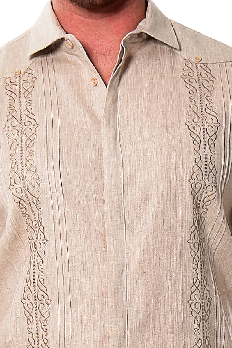 Bohio Mens 100% Linen Fancy Guayabera Style Shirt for Men - Embroidered and Pin-Tucked in (3) Colors MLFG2030