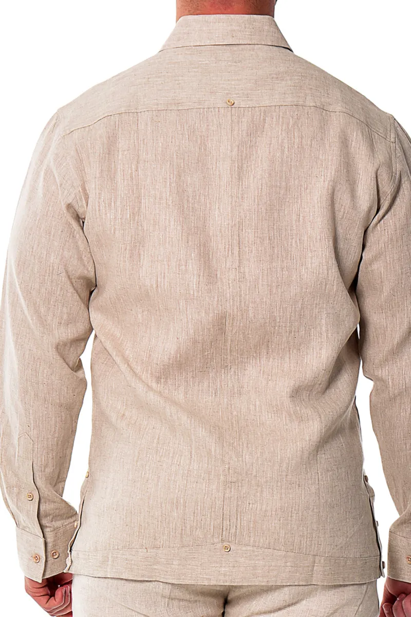 Bohio Mens 100% Linen Fancy Guayabera Style Shirt for Men - Embroidered and Pin-Tucked in (3) Colors MLFG2030