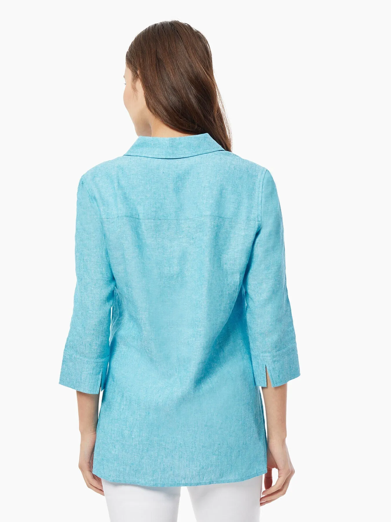 Collared Lace-Front Linen-Blend Blouse