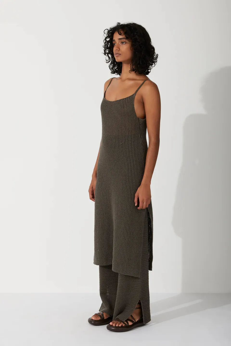 COTTON CROCHET DRESS | CHARCOAL