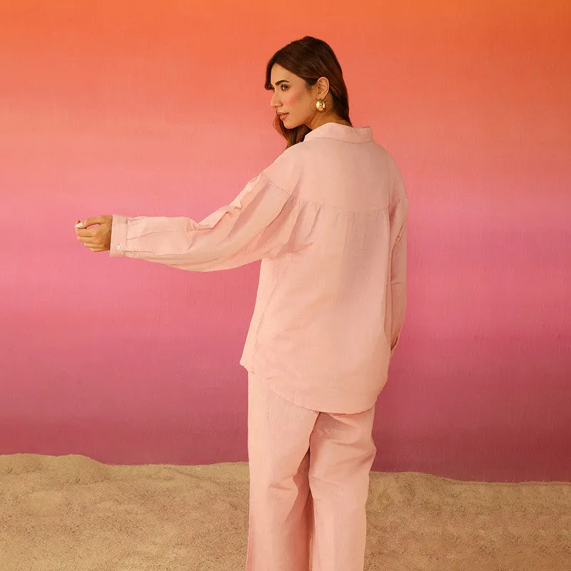Cotton Linen Pink Co Ord Set | Full Sleeves