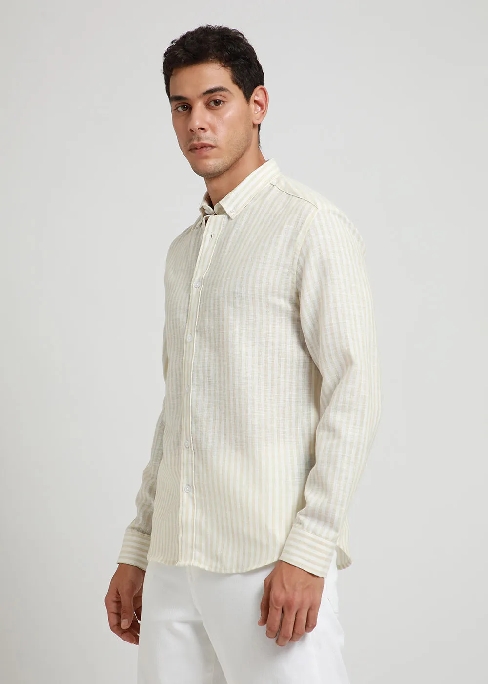 Cream Stripe Blended linen shirt