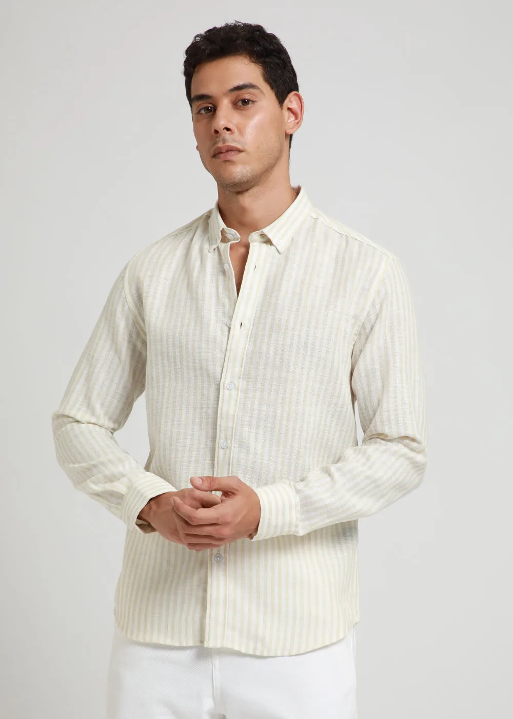 Cream Stripe Blended linen shirt