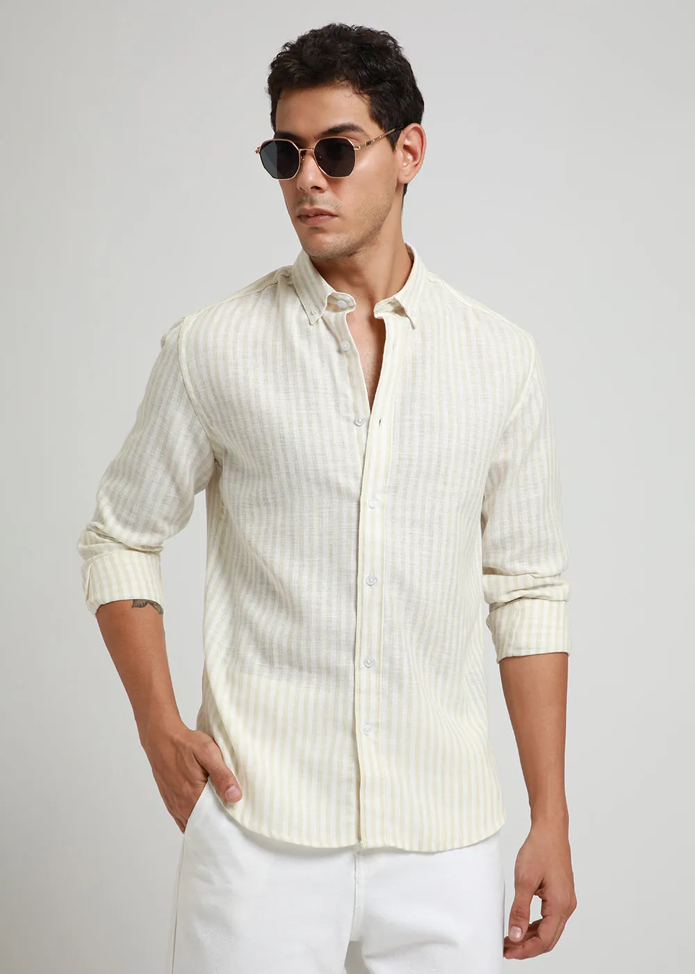 Cream Stripe Blended linen shirt