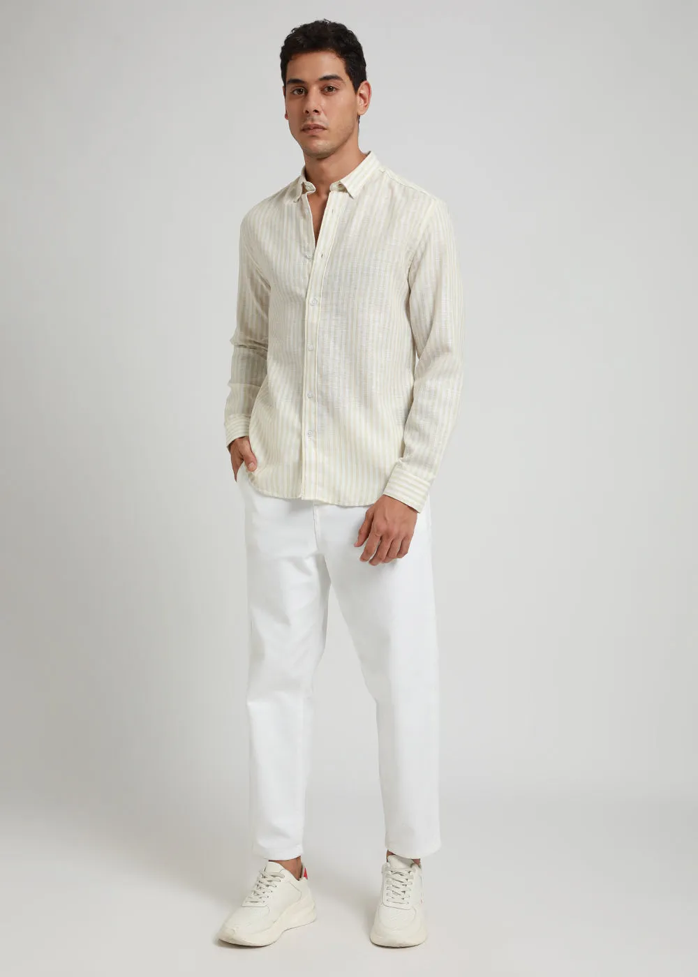 Cream Stripe Blended linen shirt