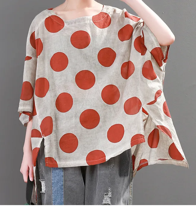 Dot Loose Casual Linen Spring Summer Women Tops SXM97299