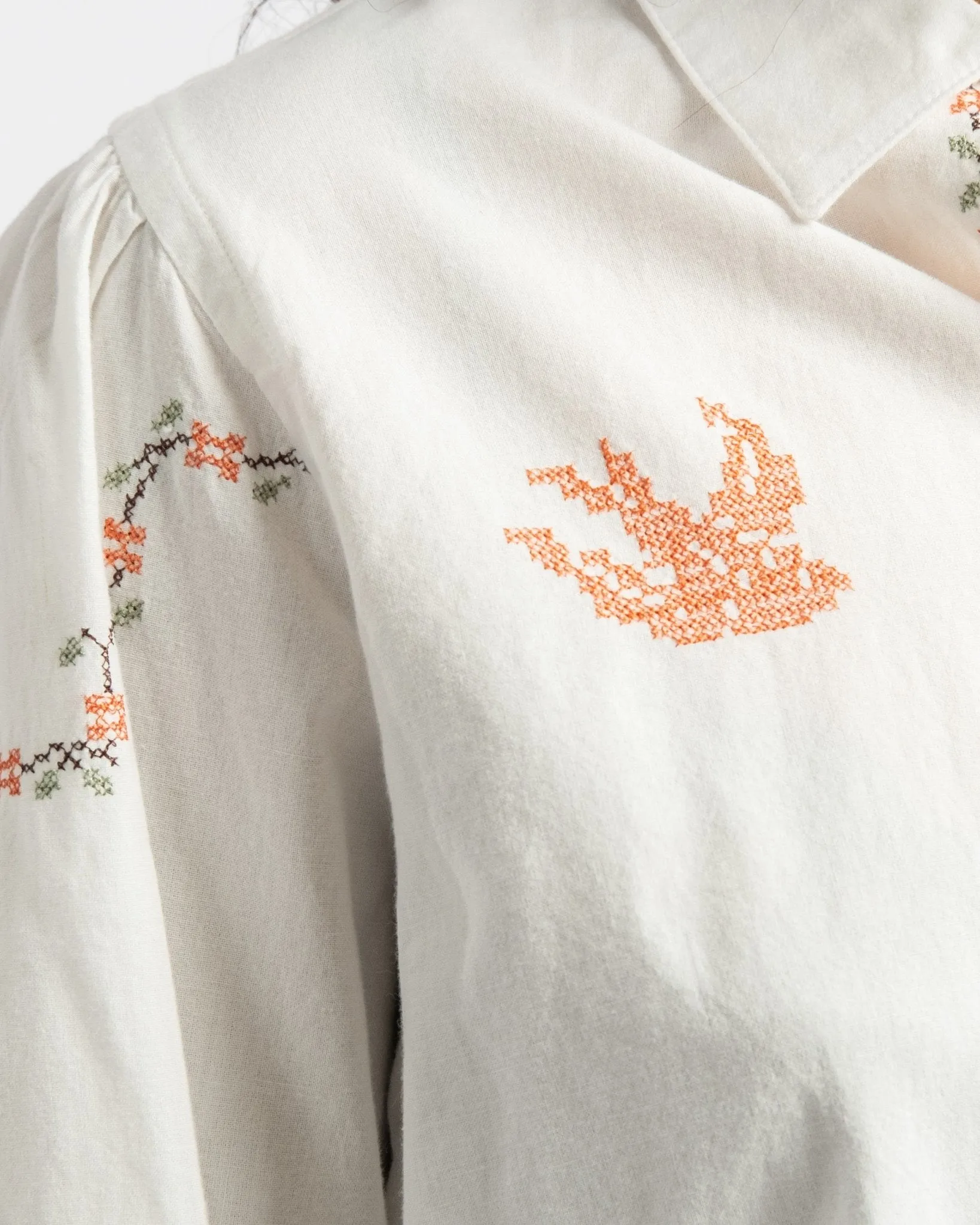 Edith Cross Stitch Blouse Off White