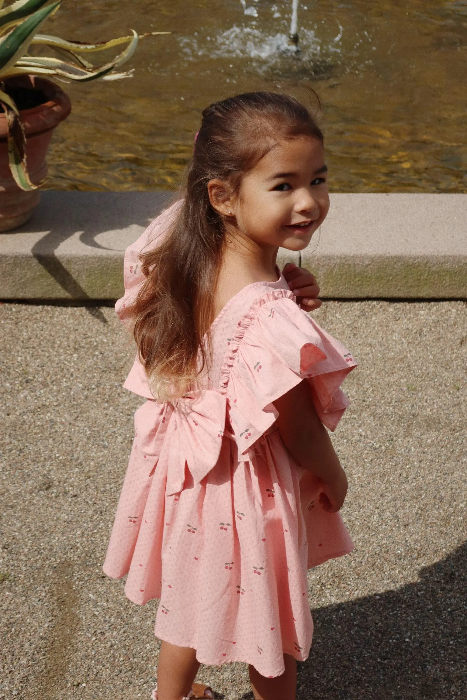 Evia Bow Dress - Cherry Coeur