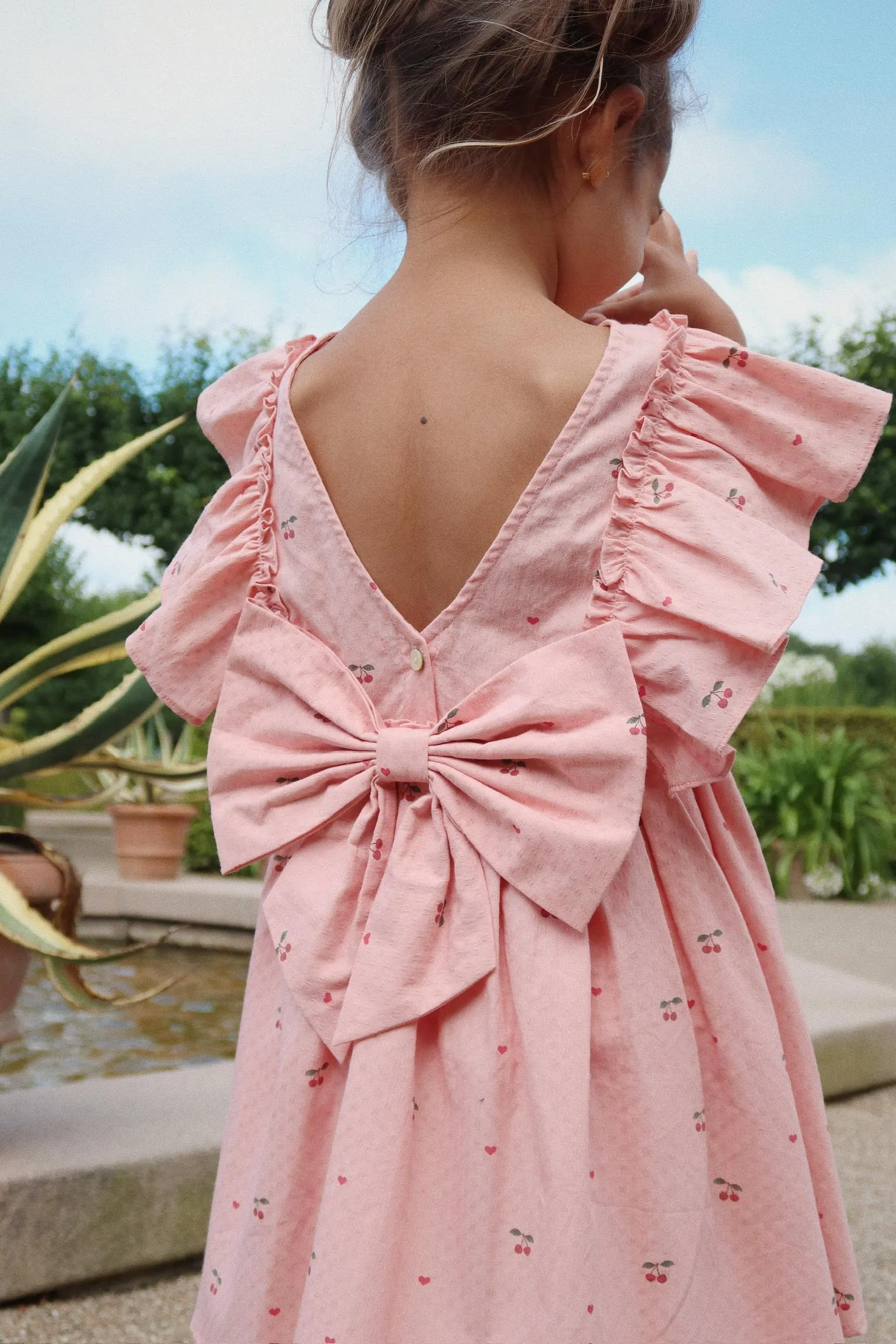 Evia Bow Dress - Cherry Coeur