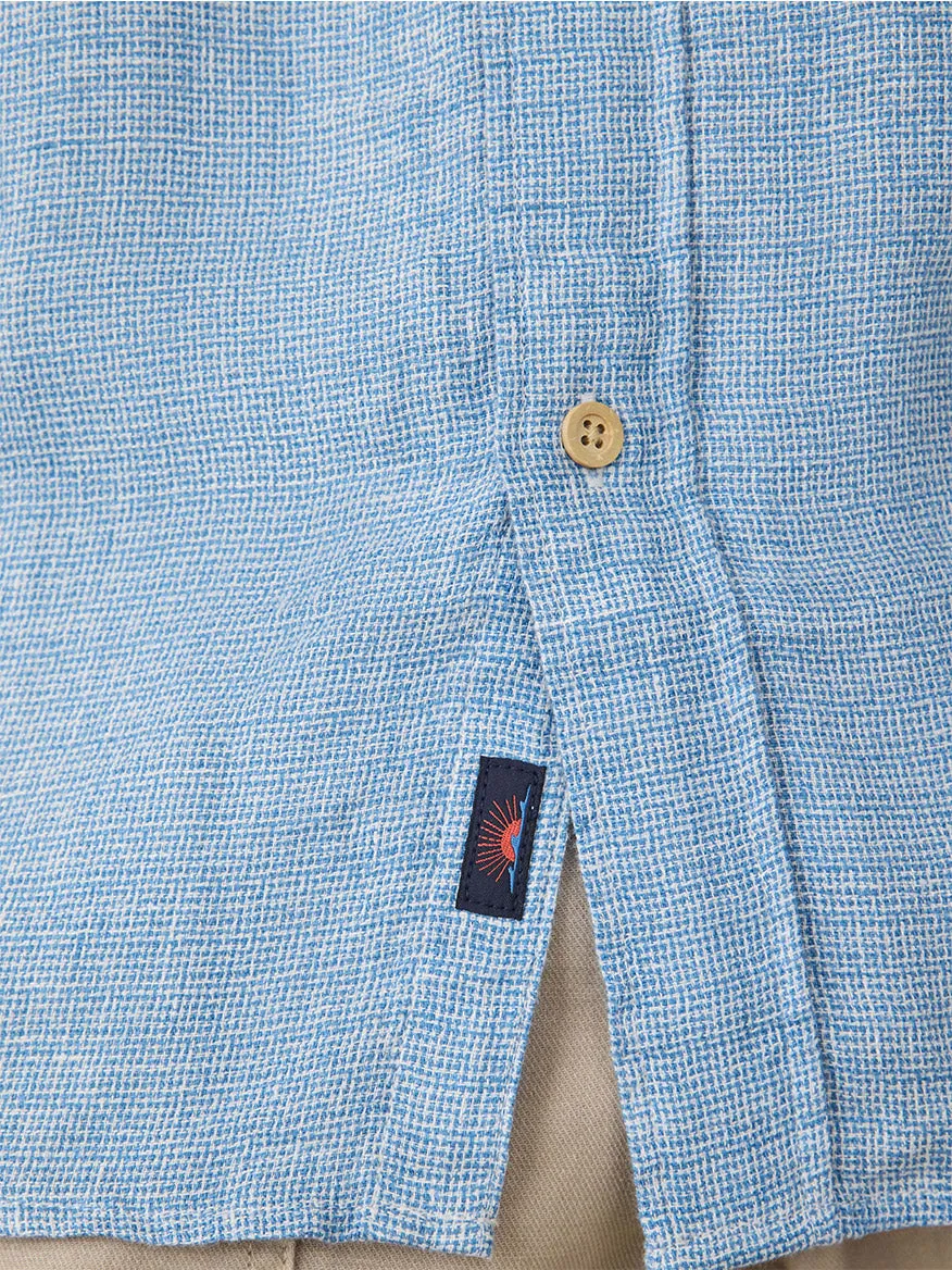 Faherty Brand Short-Sleeve Palma Linen Shirt in Blue Basketweave