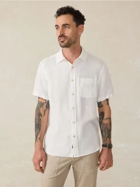 Faherty Brand Short-Sleeve Palma Linen Shirt in Bright White Basketweave