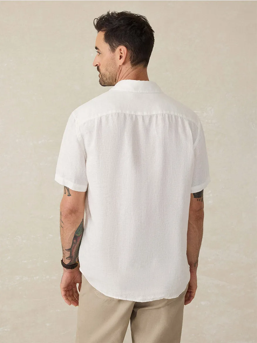 Faherty Brand Short-Sleeve Palma Linen Shirt in Bright White Basketweave