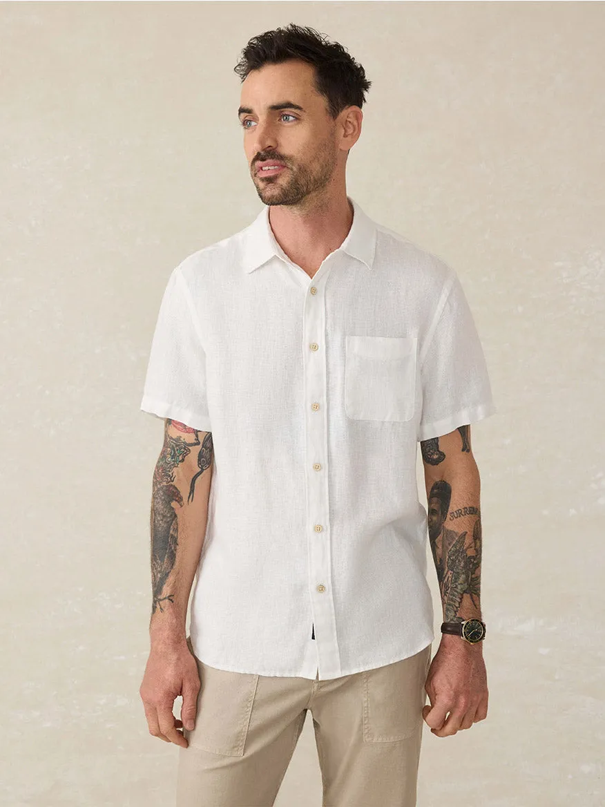 Faherty Brand Short-Sleeve Palma Linen Shirt in Bright White Basketweave