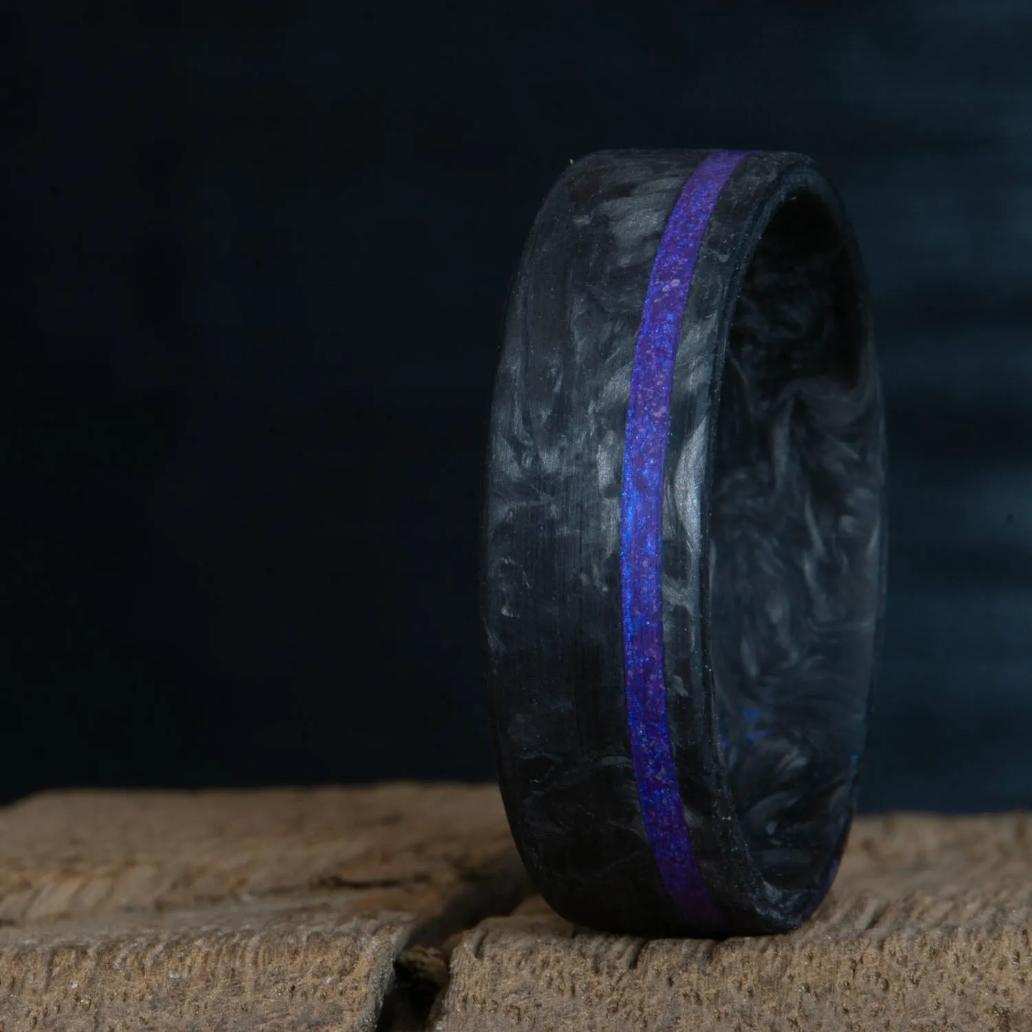 Forged carbon fiber ring with purple inlay