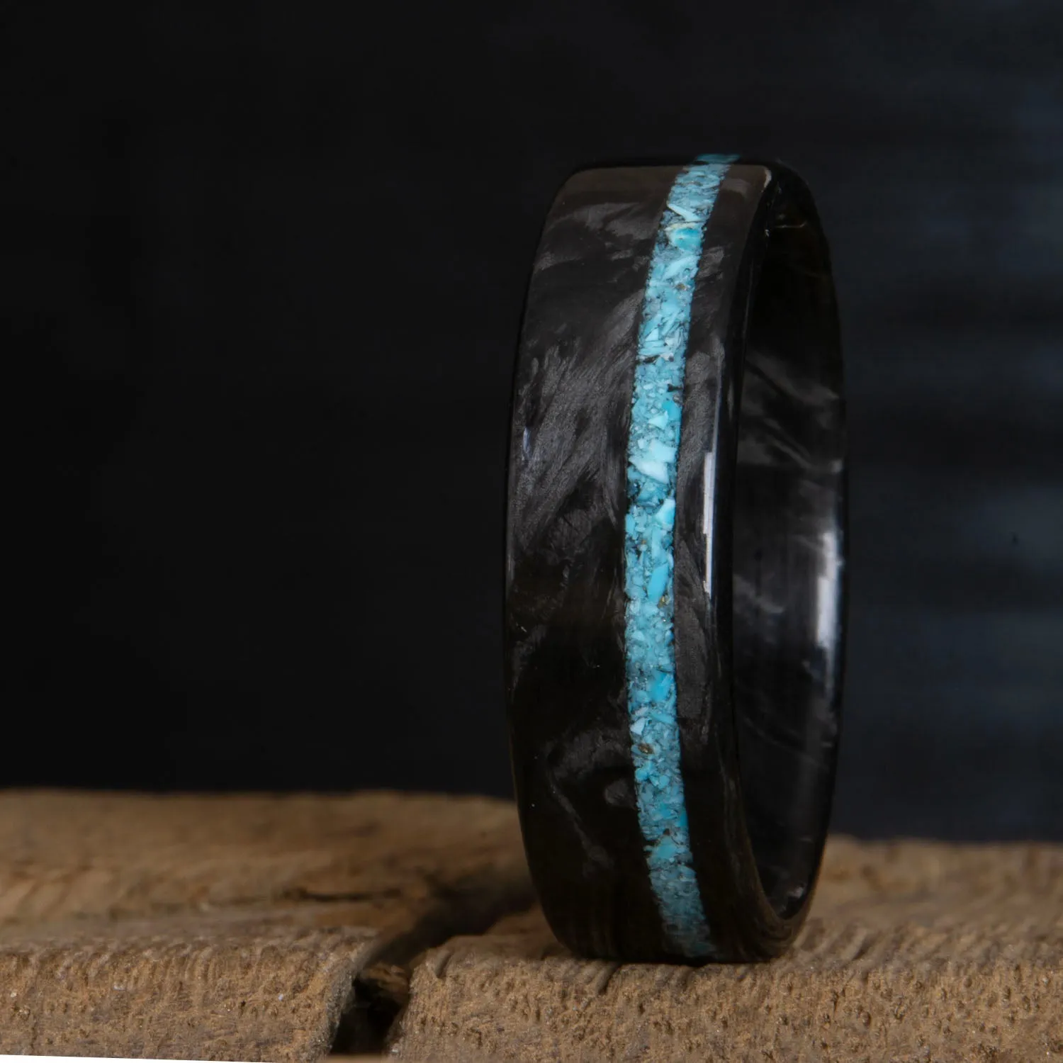 Forged carbon fiber ring with turquoise