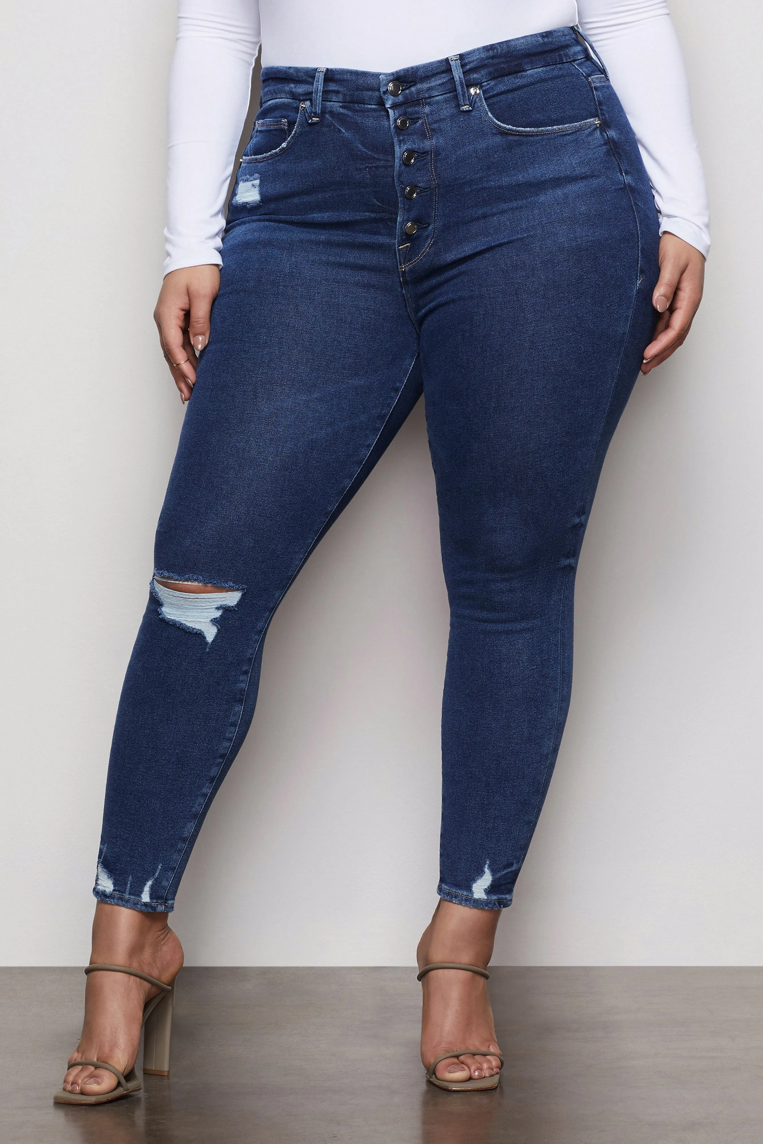 GOOD WAIST EXPOSED BUTTONS | BLUE393