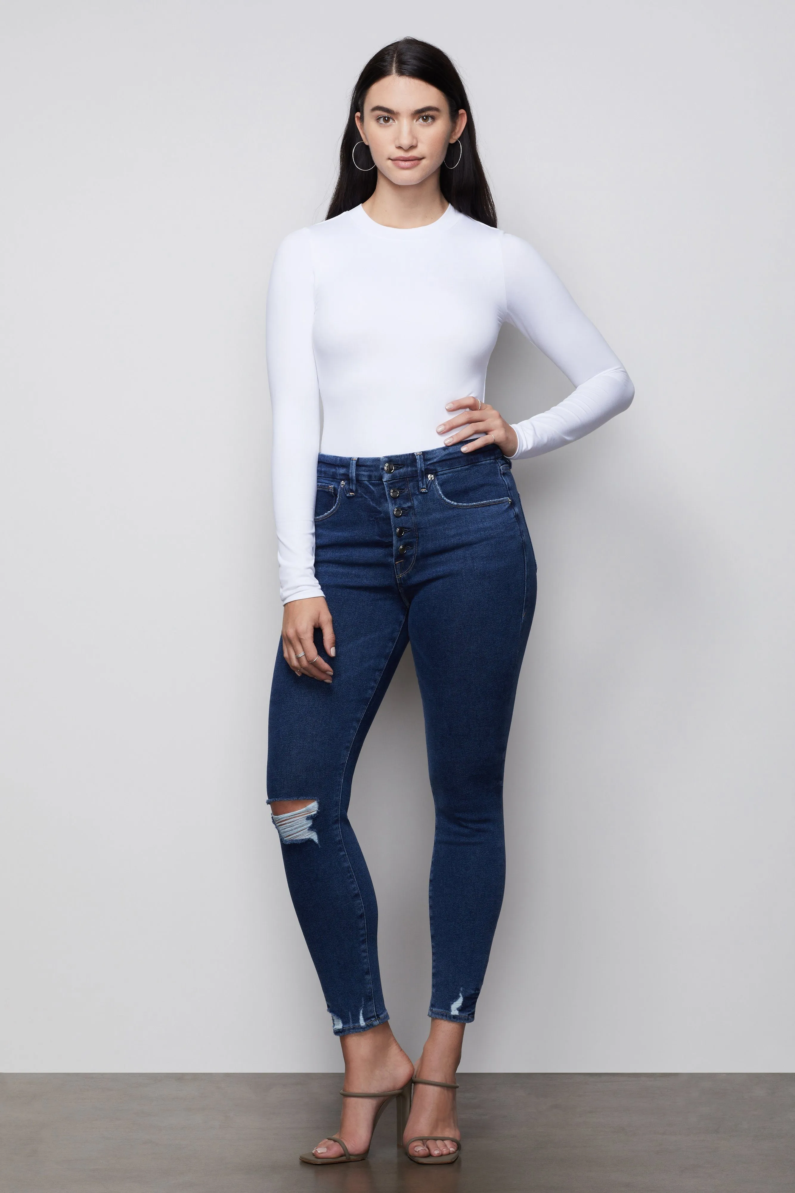 GOOD WAIST EXPOSED BUTTONS | BLUE393