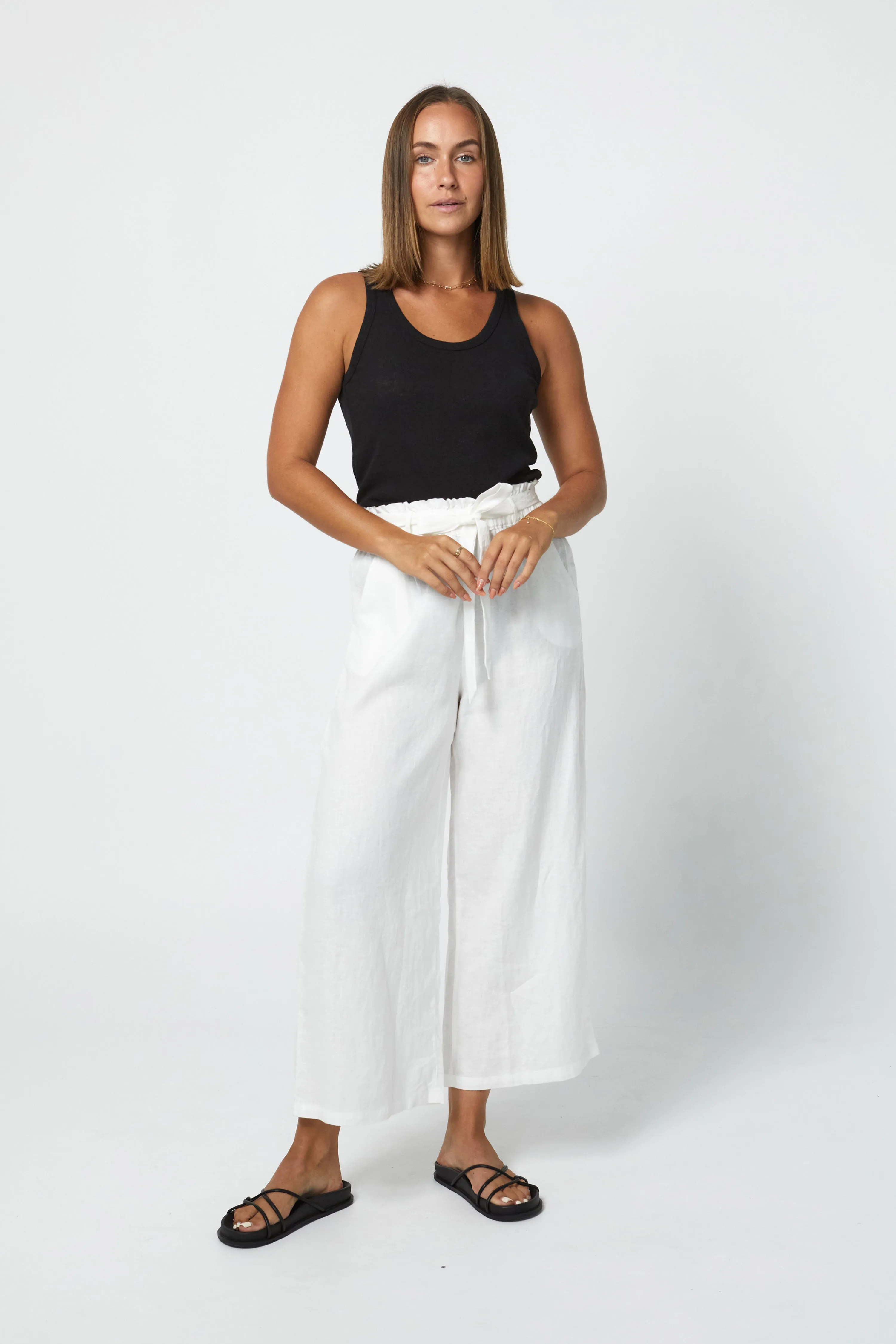 HARLOW LINEN SINGLET - BLACK