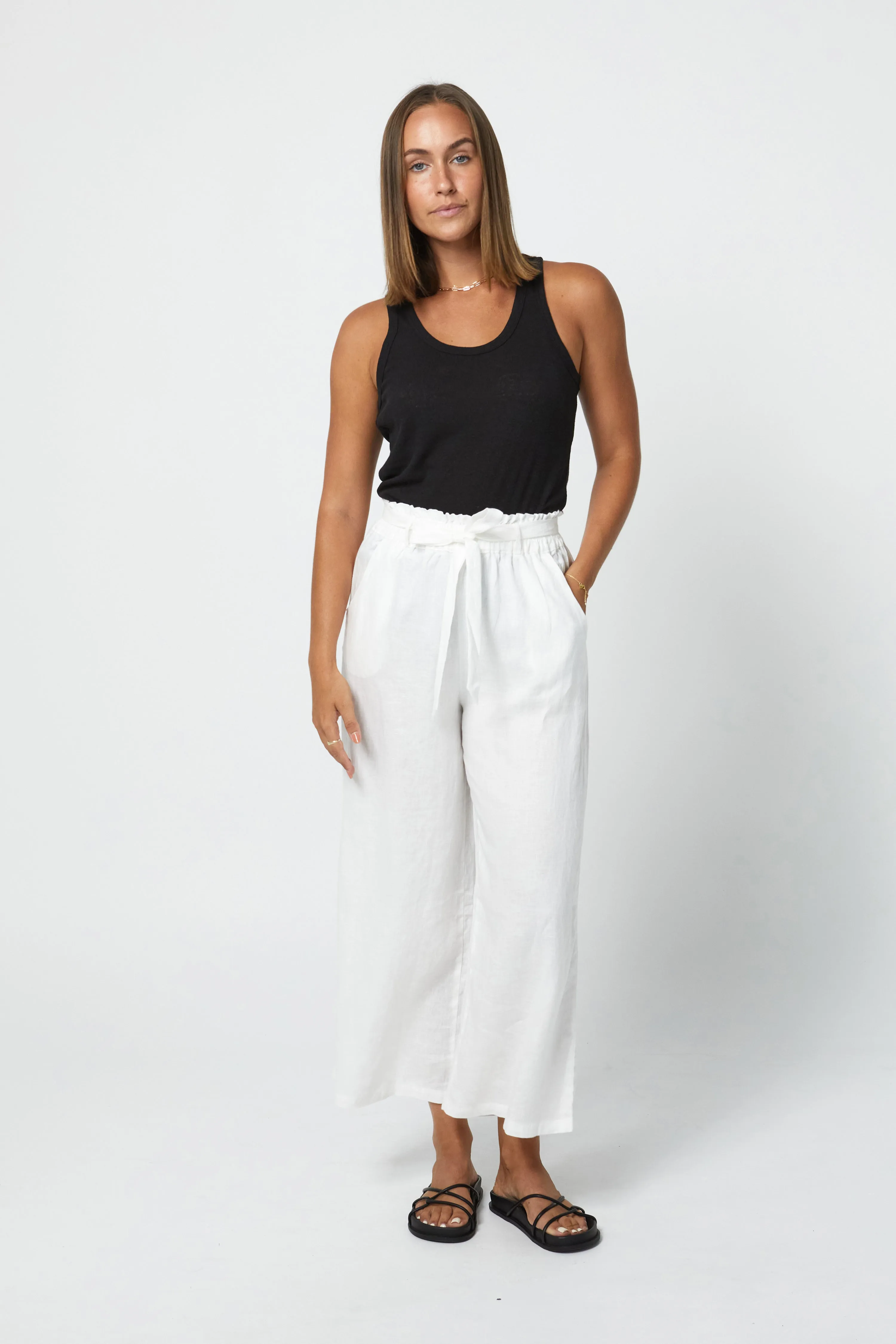 HARLOW LINEN SINGLET - BLACK