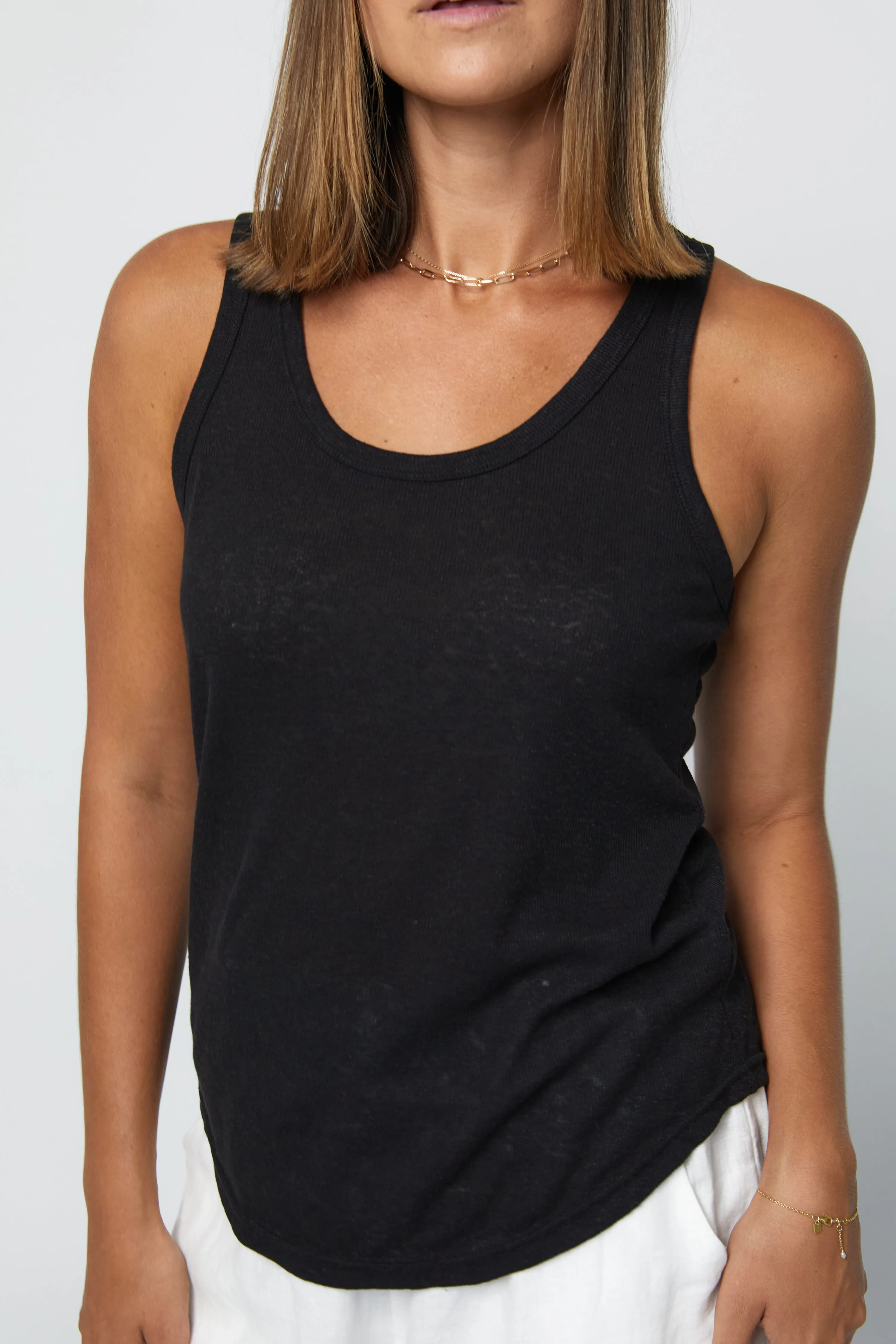HARLOW LINEN SINGLET - BLACK
