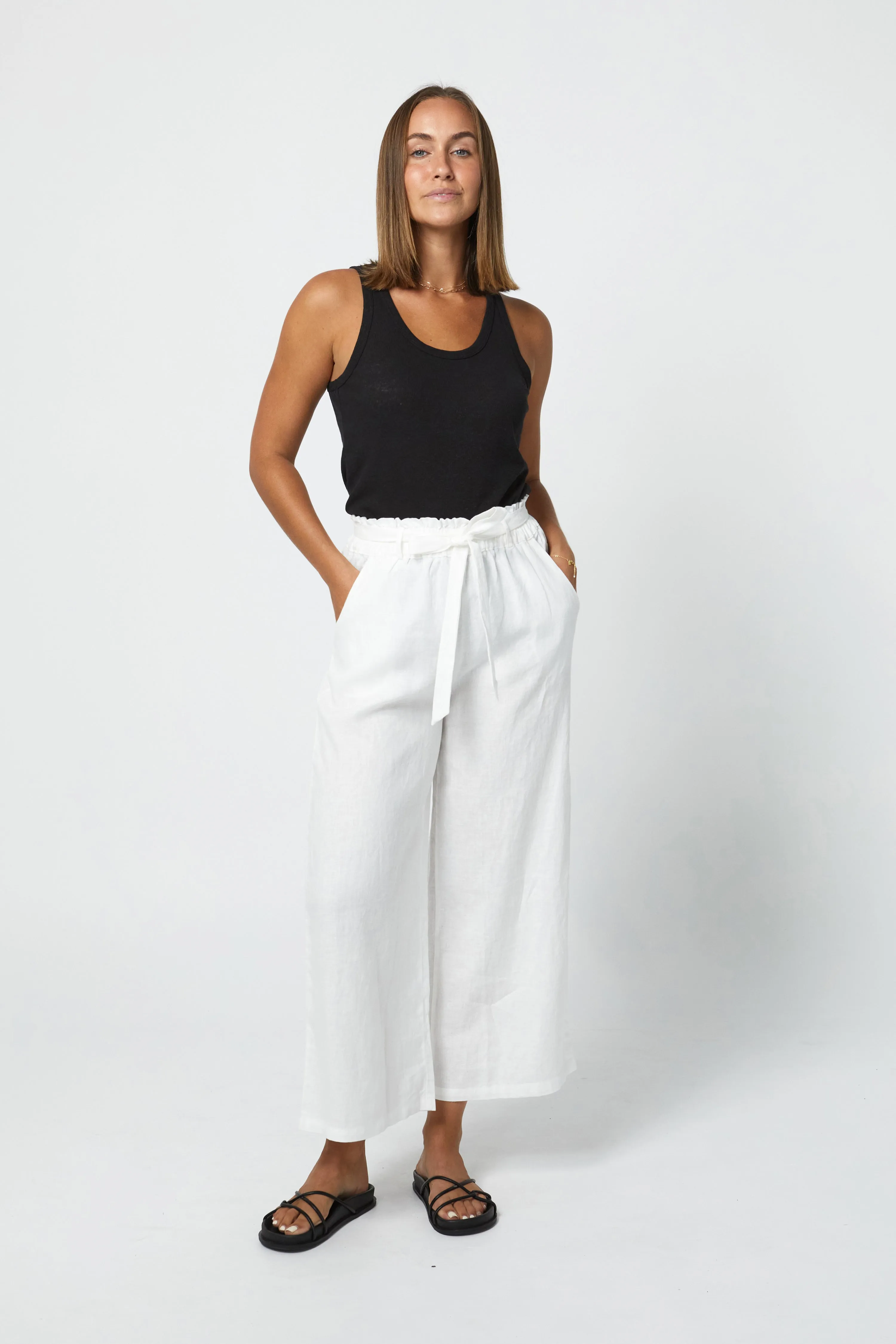 HARLOW LINEN SINGLET - BLACK