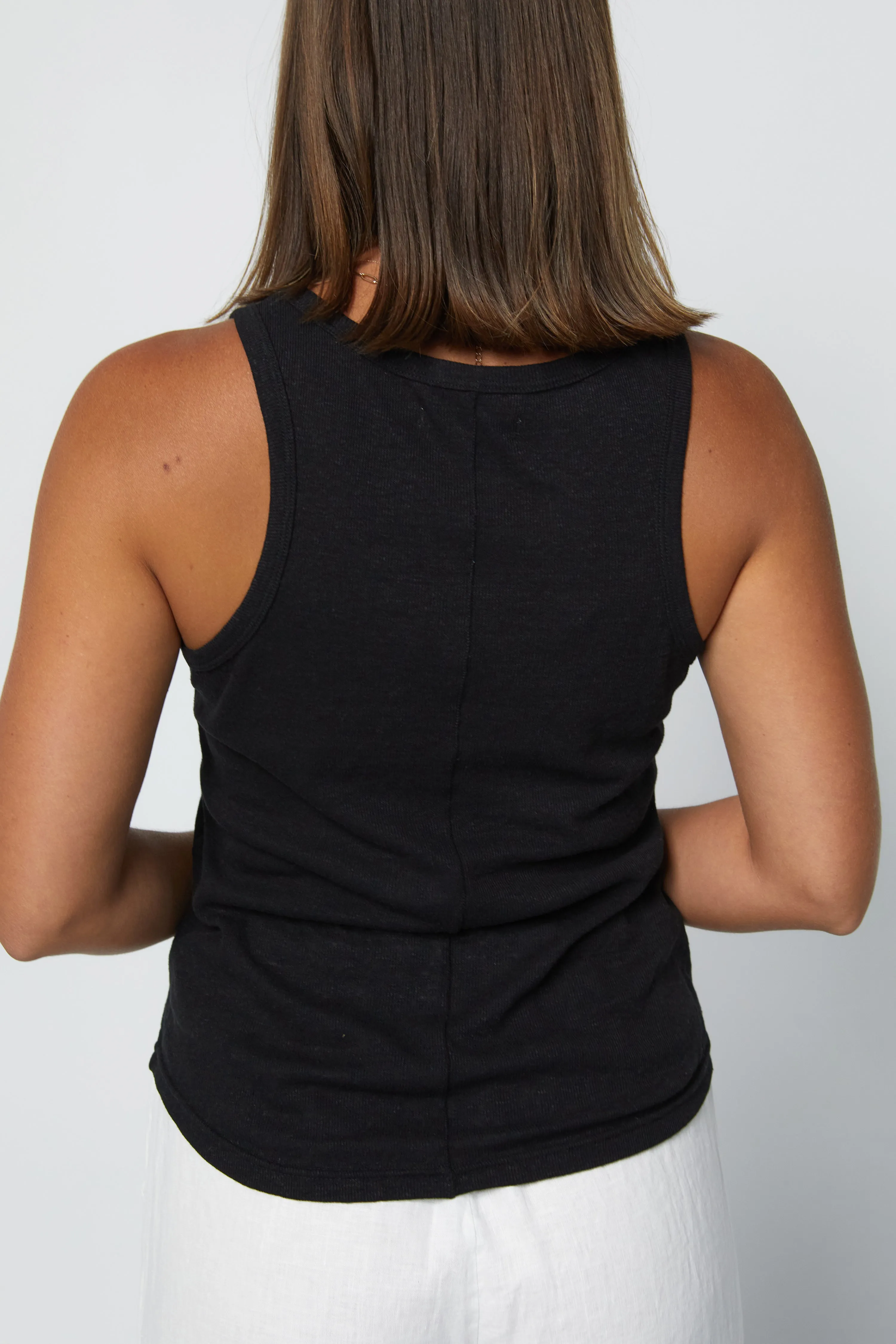 HARLOW LINEN SINGLET - BLACK