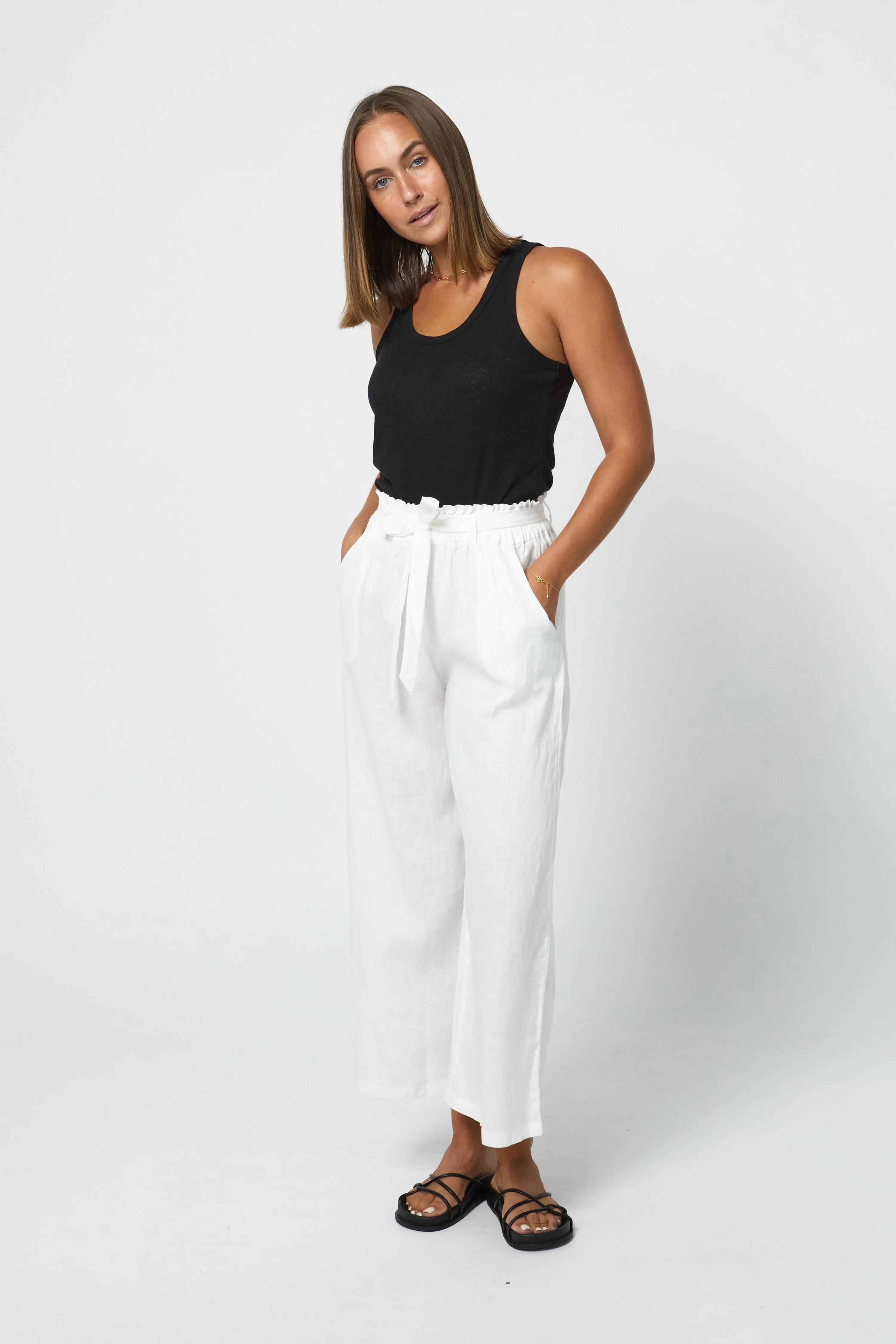 HARLOW LINEN SINGLET - BLACK