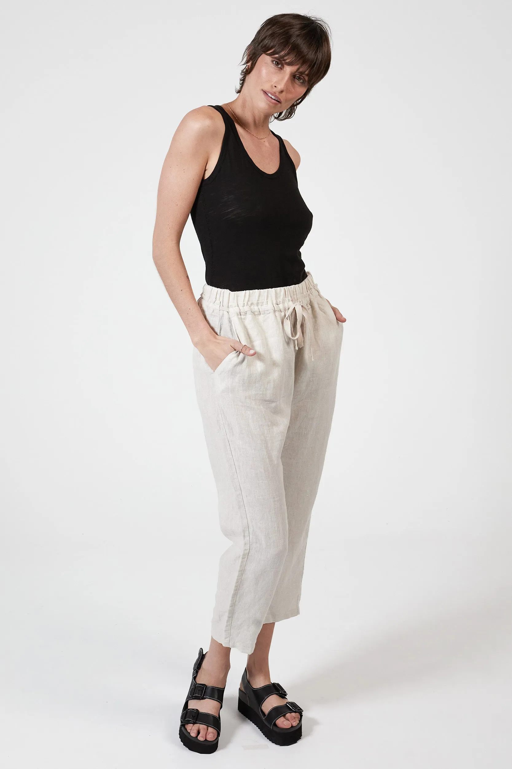 HARLOW LINEN SINGLET - BLACK