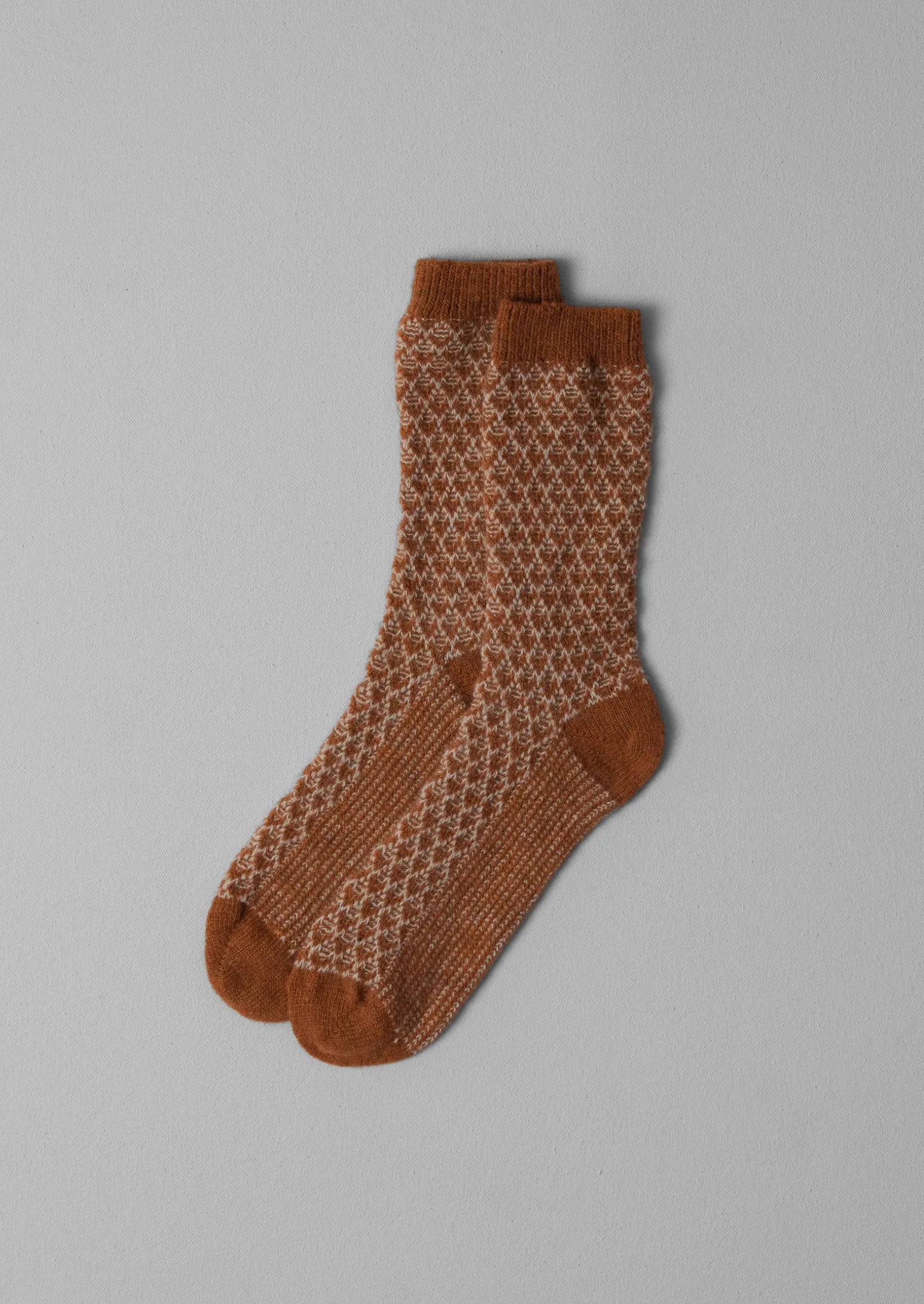 Premium Russet/Putty Wool Socks with Honeycomb Stitch Pattern