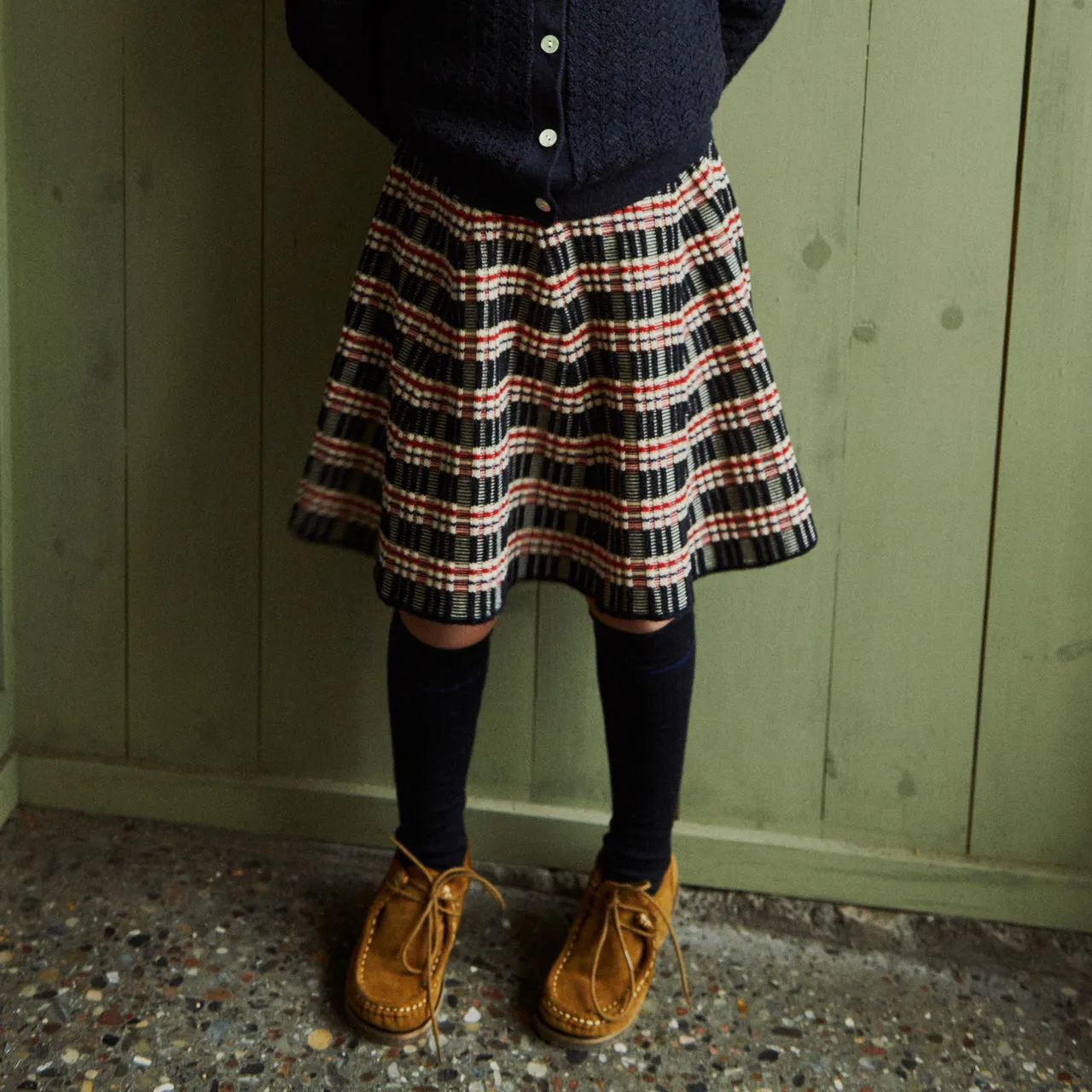 Jacquard Rib Skirt in 100% Merino - Navy (Teens-Womens S)