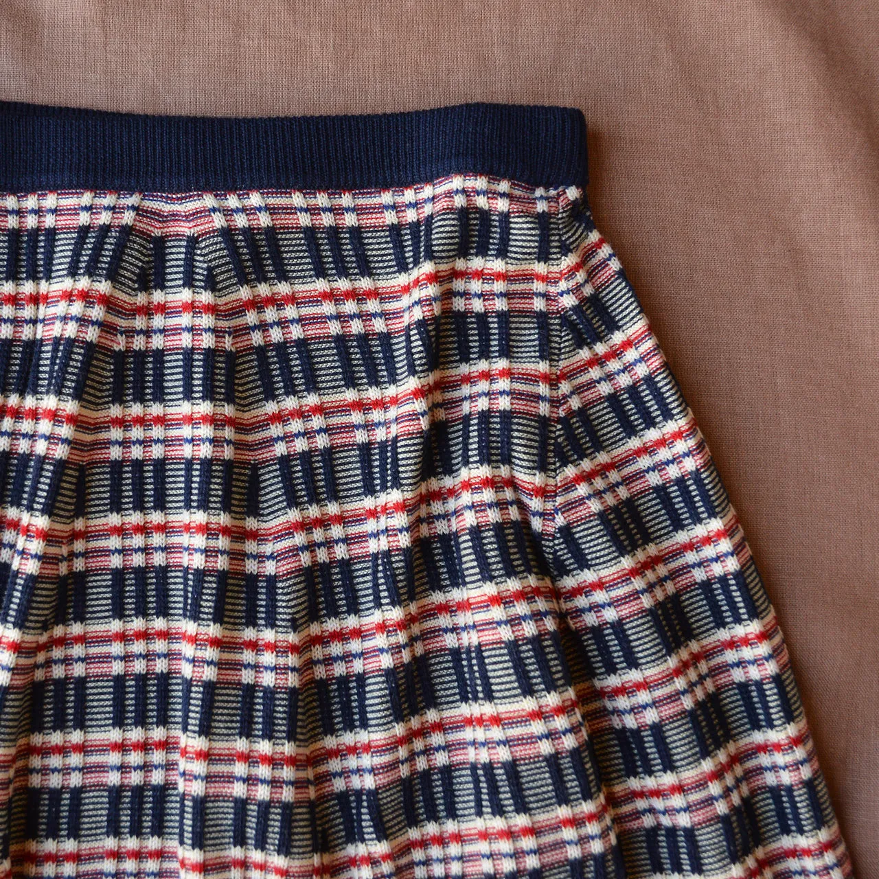 Jacquard Rib Skirt in 100% Merino - Navy (Teens-Womens S)