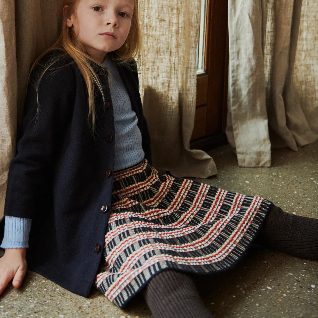 Jacquard Rib Skirt in 100% Merino - Navy (Teens-Womens S)