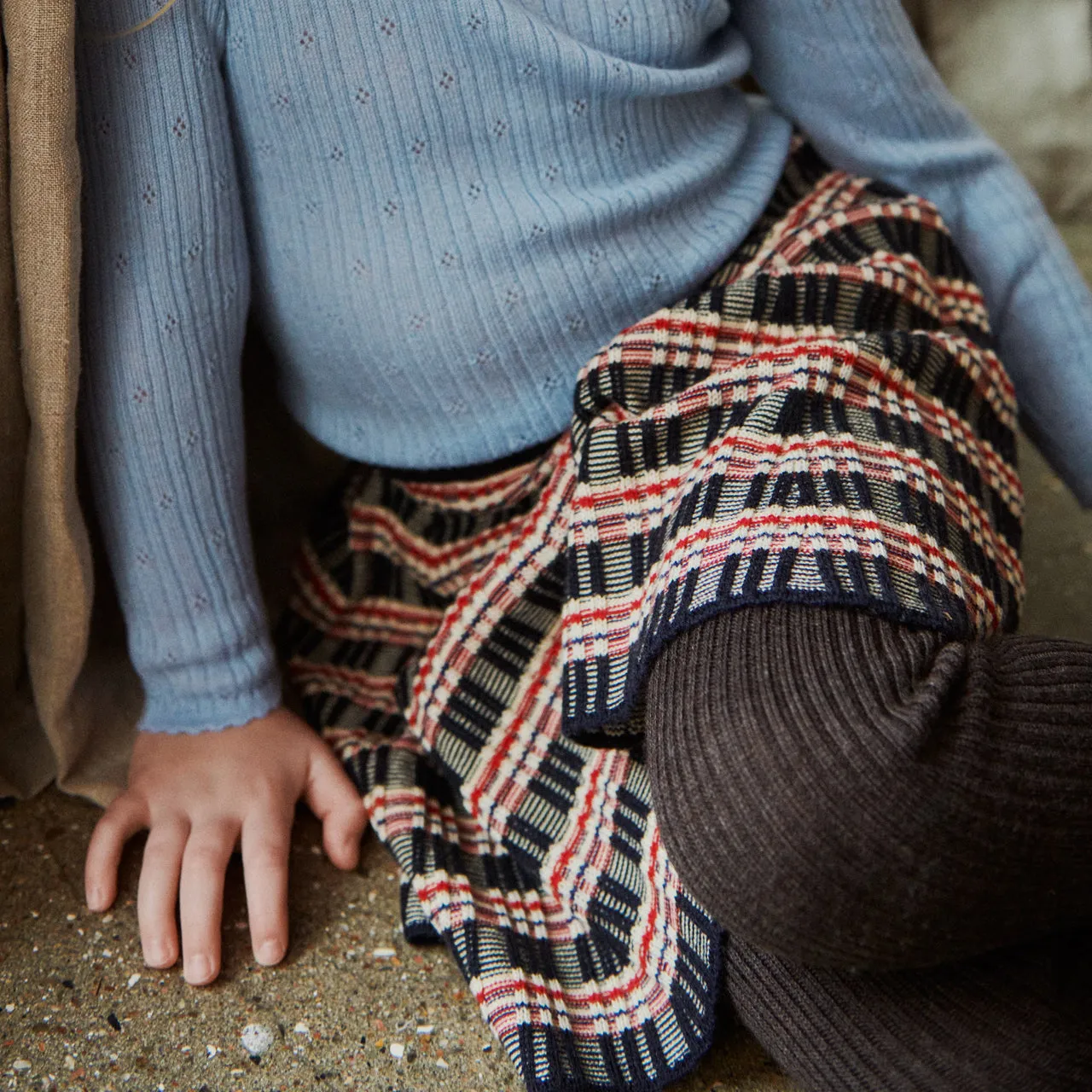 Jacquard Rib Skirt in 100% Merino - Navy (Teens-Womens S)