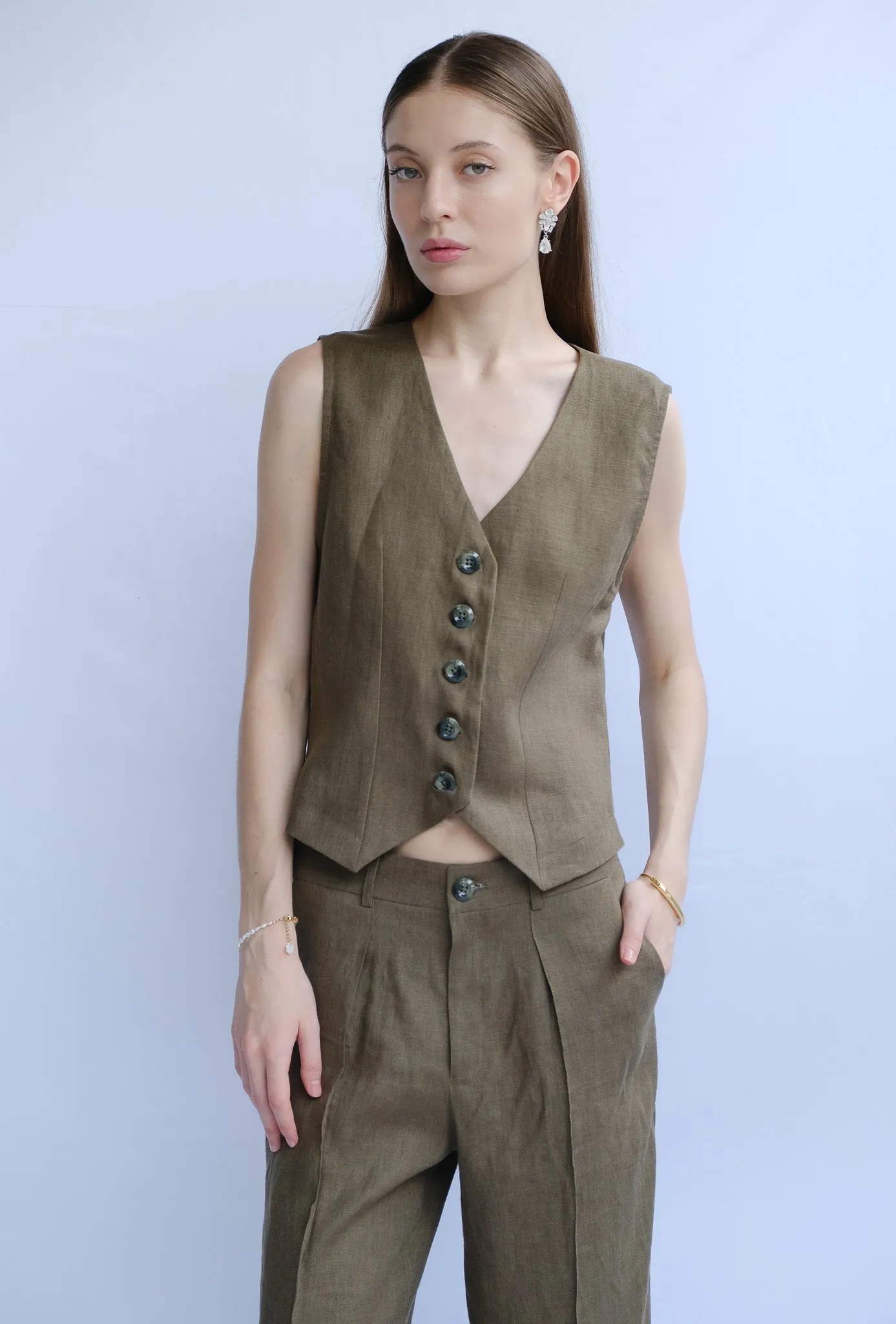 Jo 100% Linen Vest Shirt