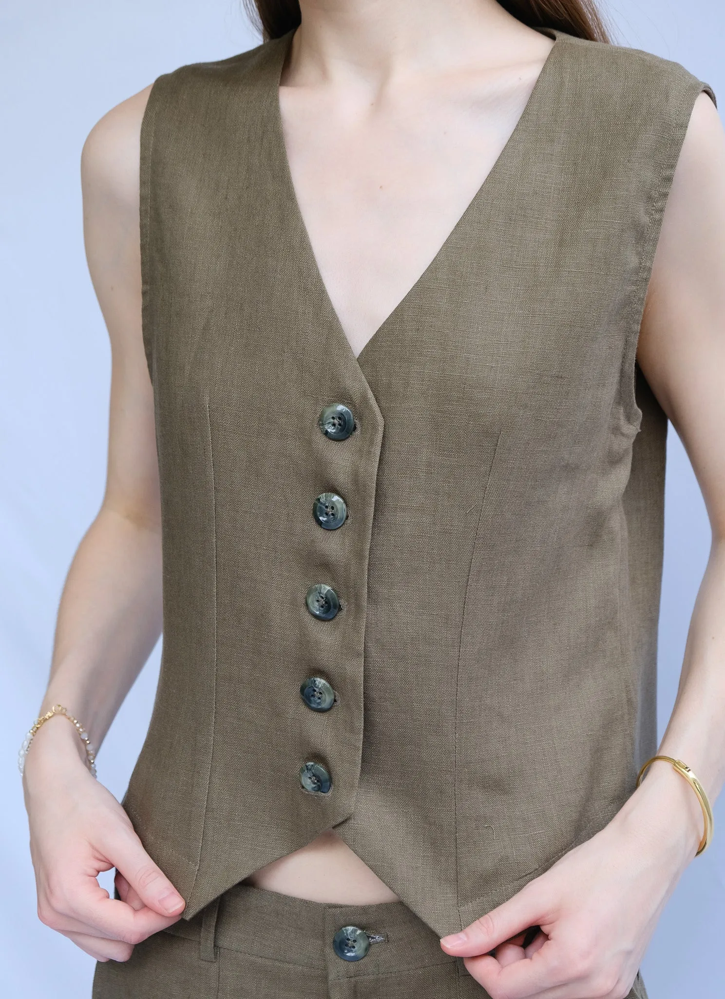 Jo 100% Linen Vest Shirt