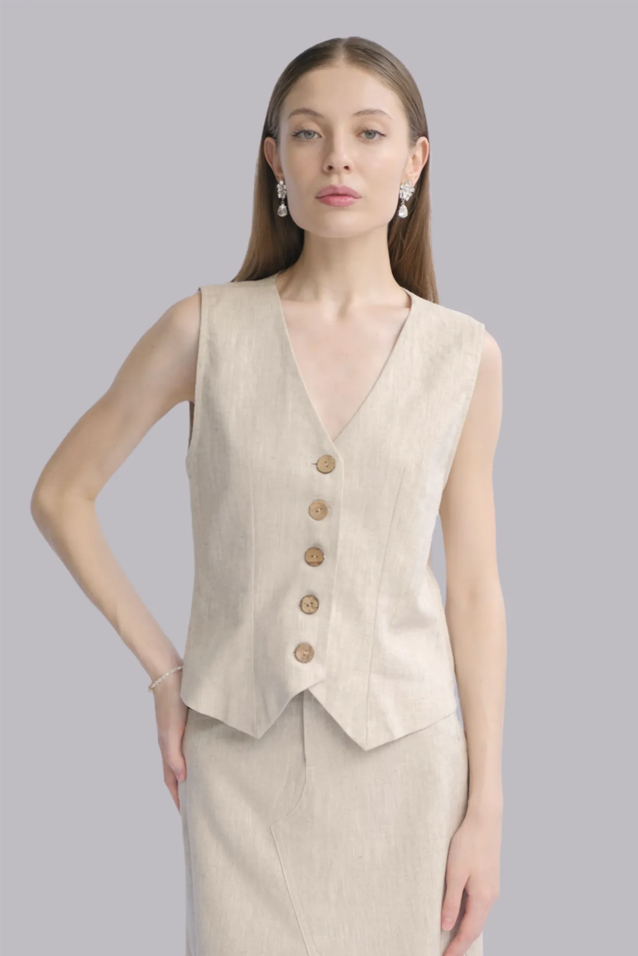 Jo 100% Linen Vest Shirt