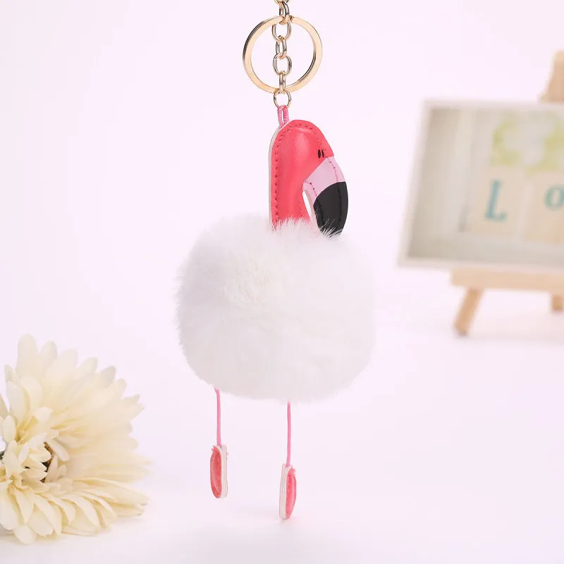 Kawaii Flamingo Fur Ball Keychains